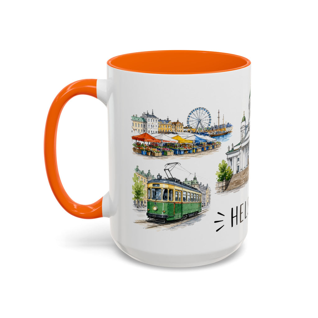 Helsinki Illustrated Travel Mug | City Souvenir Accent Coffee Mug | 11oz 15oz Ceramic Cup