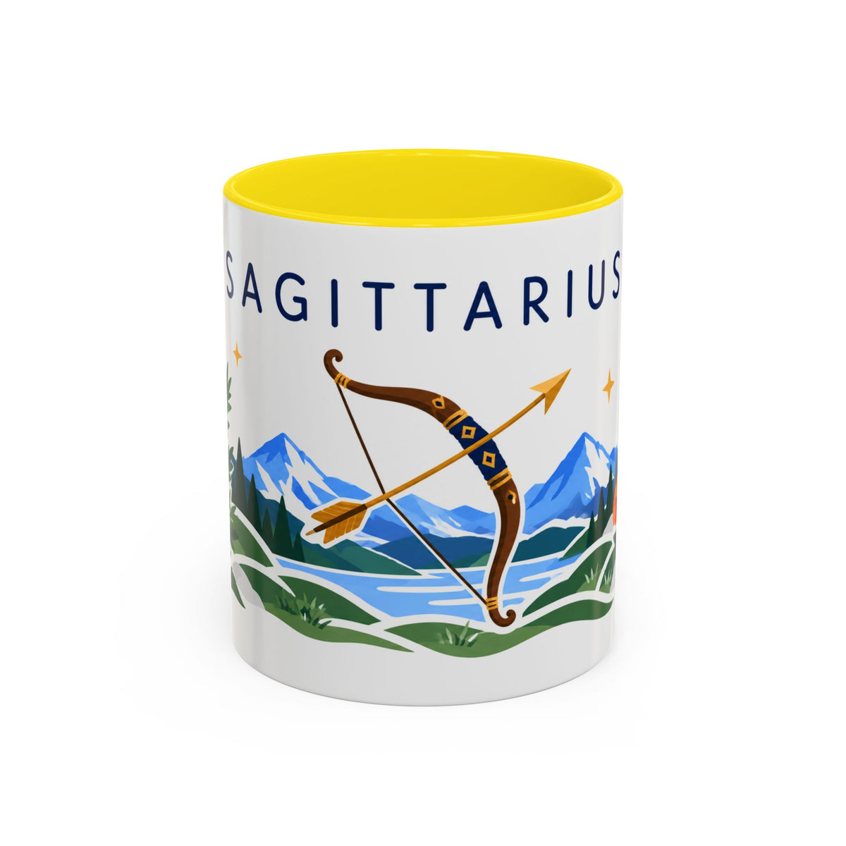 Sagittarius Zodiac Coffee Mug | Bow and Arrow Design | Astrology Birthday Gift | 11 oz 15 oz Ceramic Accent Mug