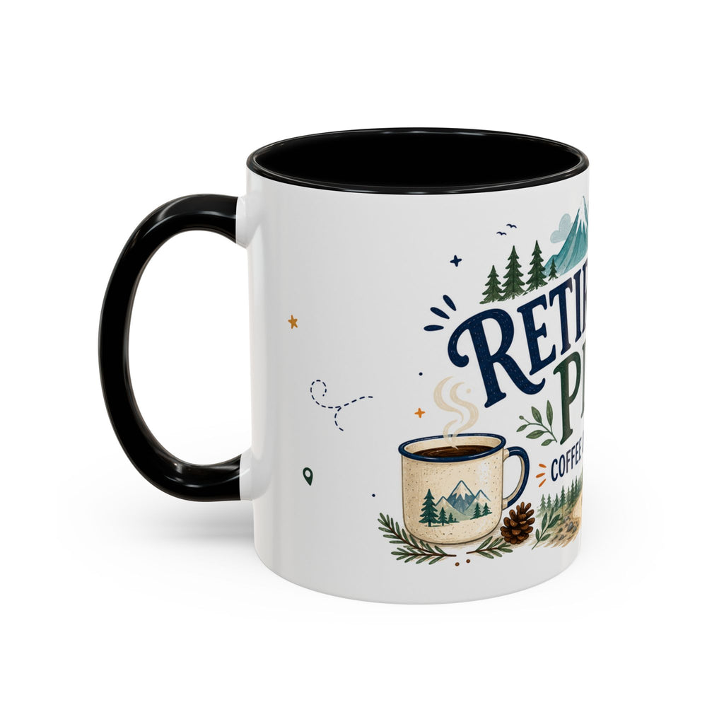 Retirement Plan Coffee And Adventures Mug | Travel Retirement Gift | Accent Color Ceramic 11oz 15oz