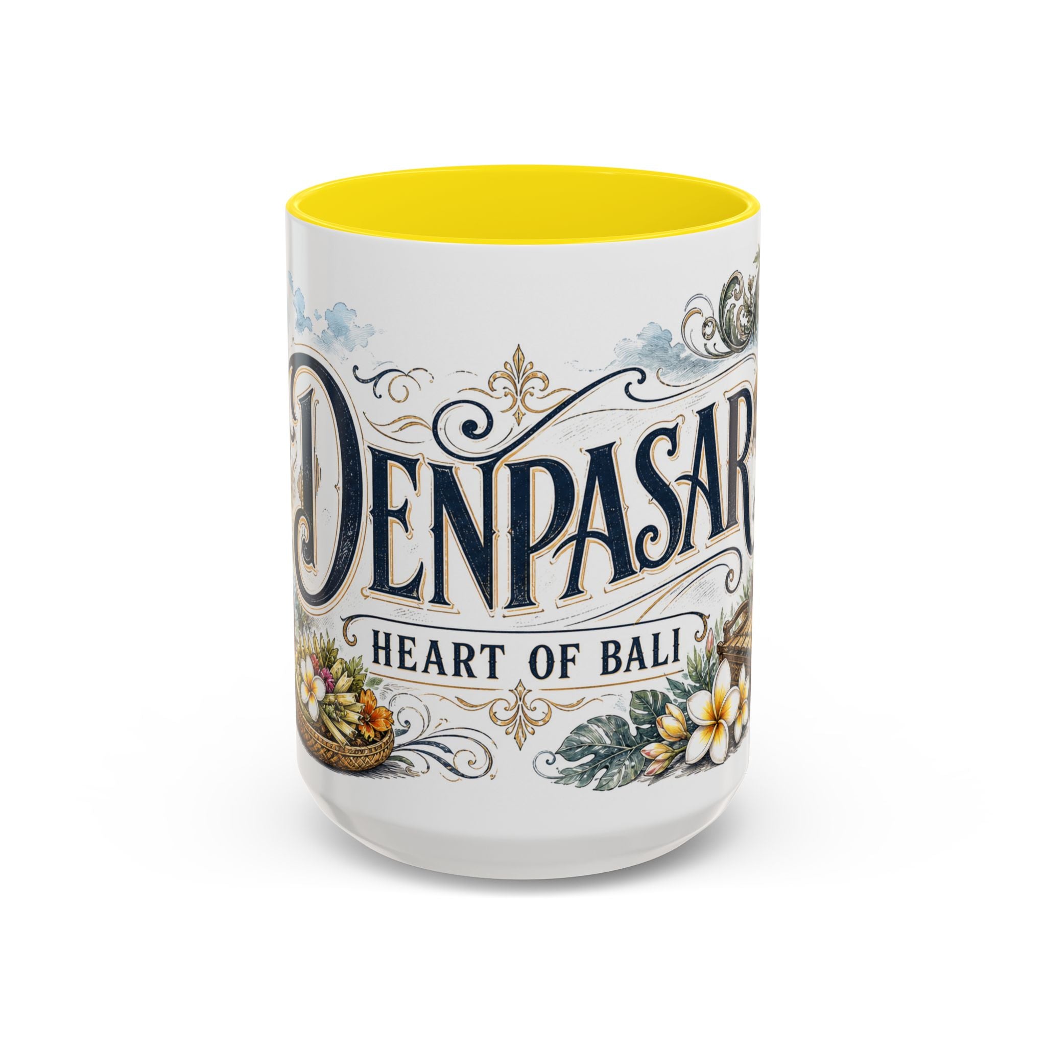 Denpasar Coffee Mug | Indonesia Travel Souvenir | Vintage Illustrated City Gift | 11 oz 15 oz Accent Mug