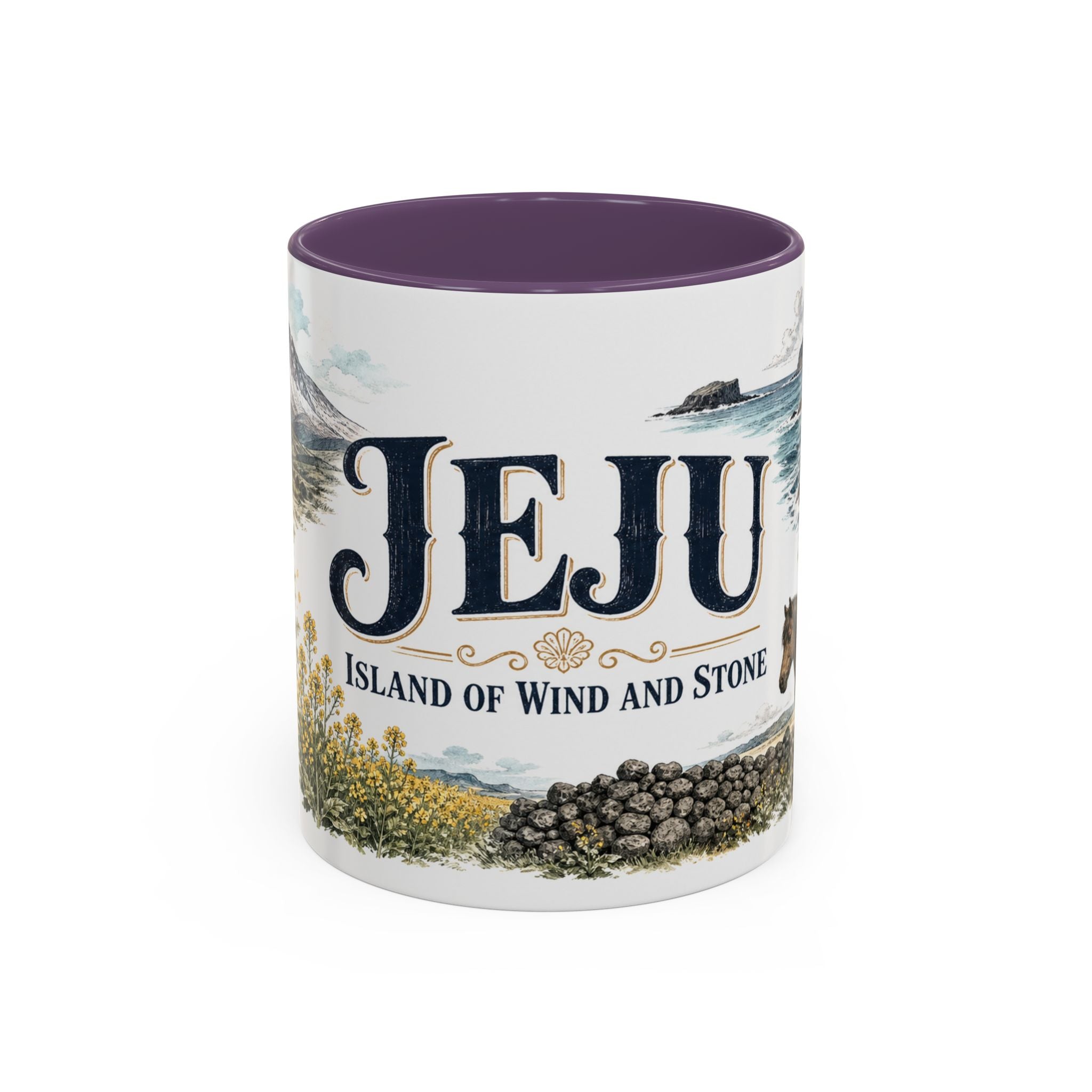 Jeju Coffee Mug | South Korea Travel Souvenir | Vintage Illustrated City Gift | 11 oz 15 oz Accent Mug