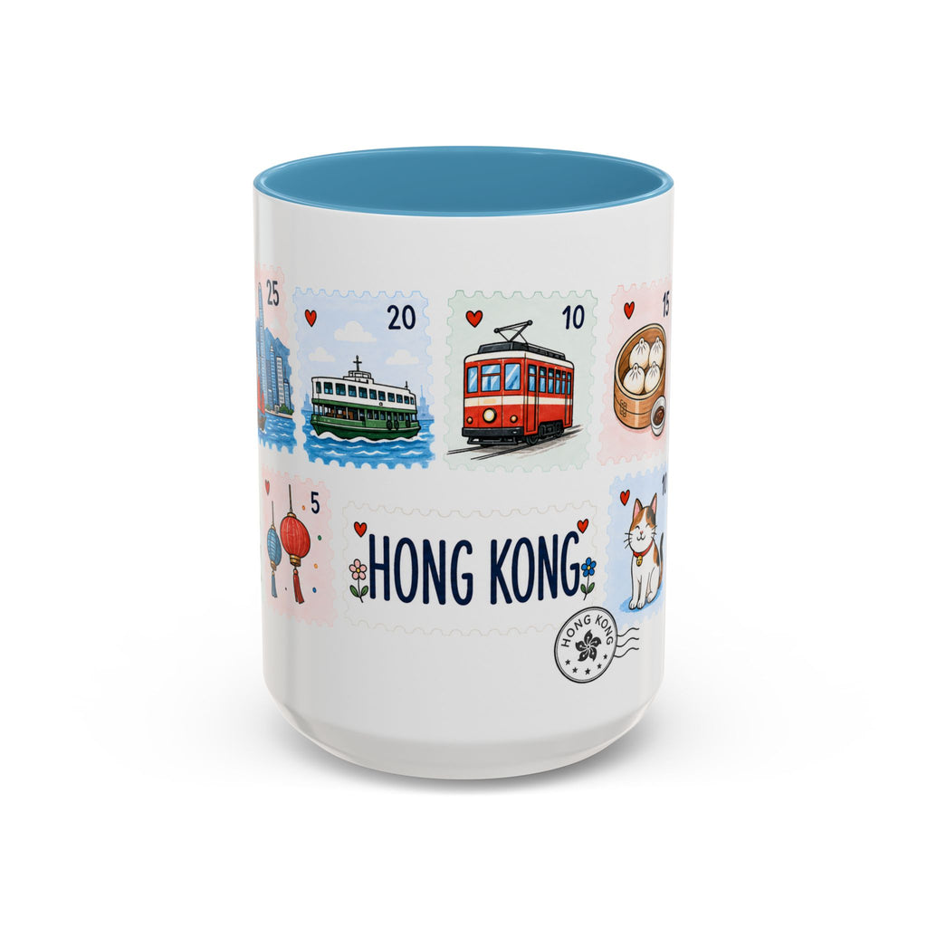 Hong Kong Coffee Mug | Postage Stamp Collage Mug | Travel Souvenir Accent Cup 11oz 15oz