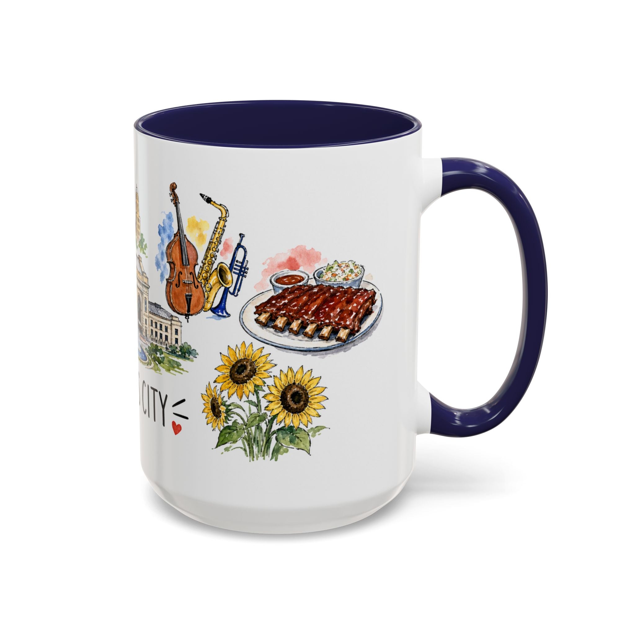 Kansas City Illustrated Travel Mug | City Souvenir Accent Coffee Mug | 11oz 15oz Ceramic Cup