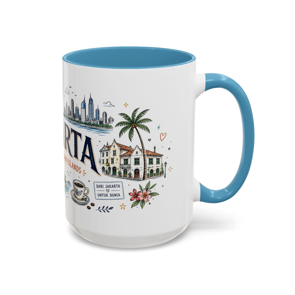 Jakarta Coffee Mug | Indonesia Souvenir Travel Gift | Accent Color Ceramic 11oz 15oz