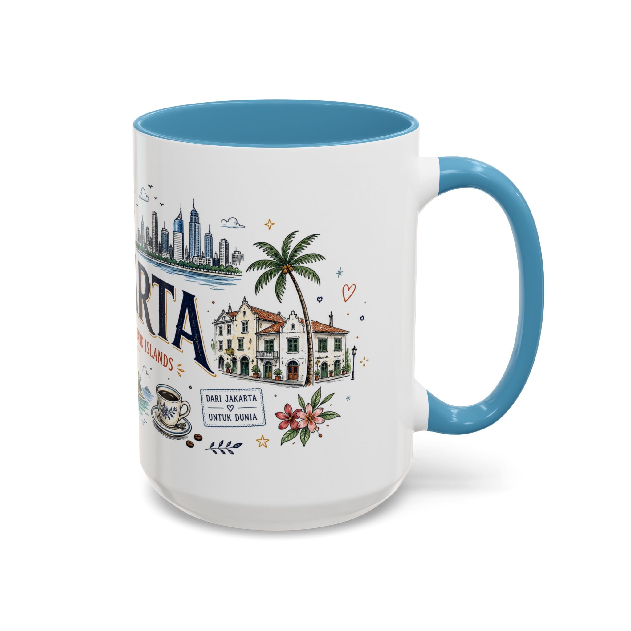 Jakarta Coffee Mug | Indonesia Souvenir Travel Gift | Accent Color Ceramic 11oz 15oz