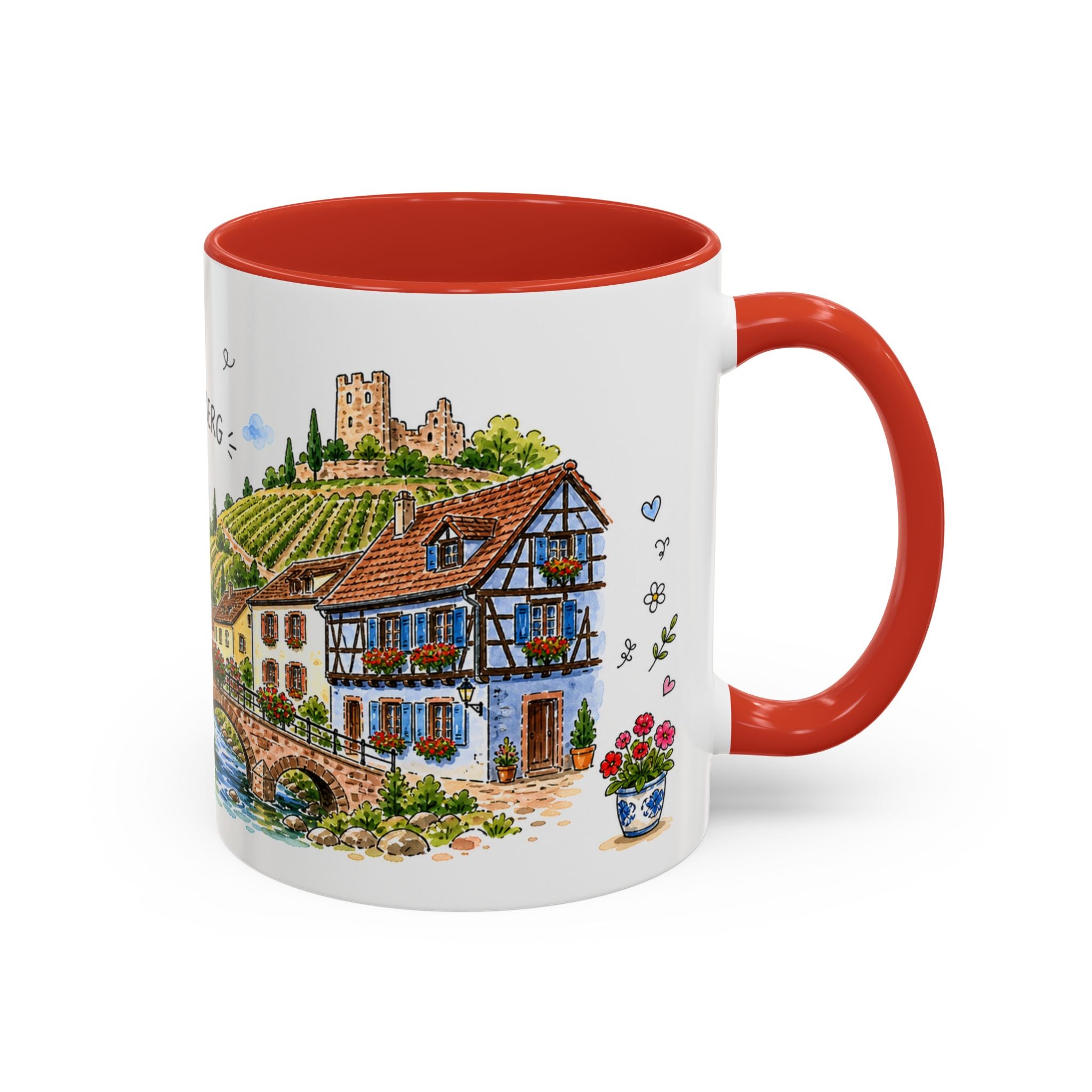 Kaysersberg Illustrated Travel Mug | France Souvenir Accent Coffee Mug | 11oz 15oz Ceramic Cup