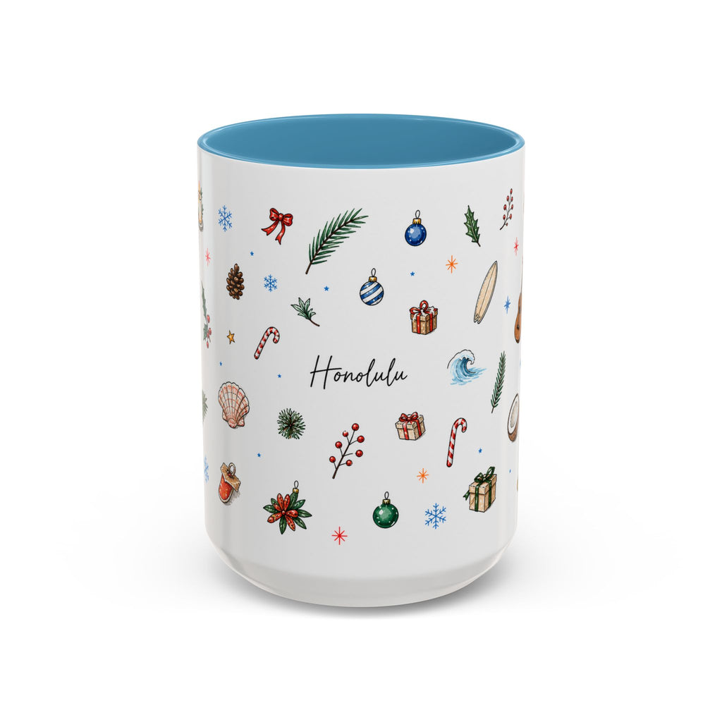 Honolulu Christmas Mug | Watercolor City Souvenir | Ceramic Coffee Cup (11oz 15oz)