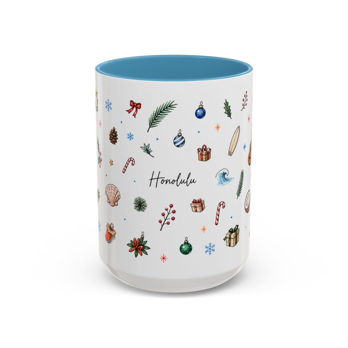Honolulu Christmas Mug | Watercolor City Souvenir | Ceramic Coffee Cup (11oz 15oz)