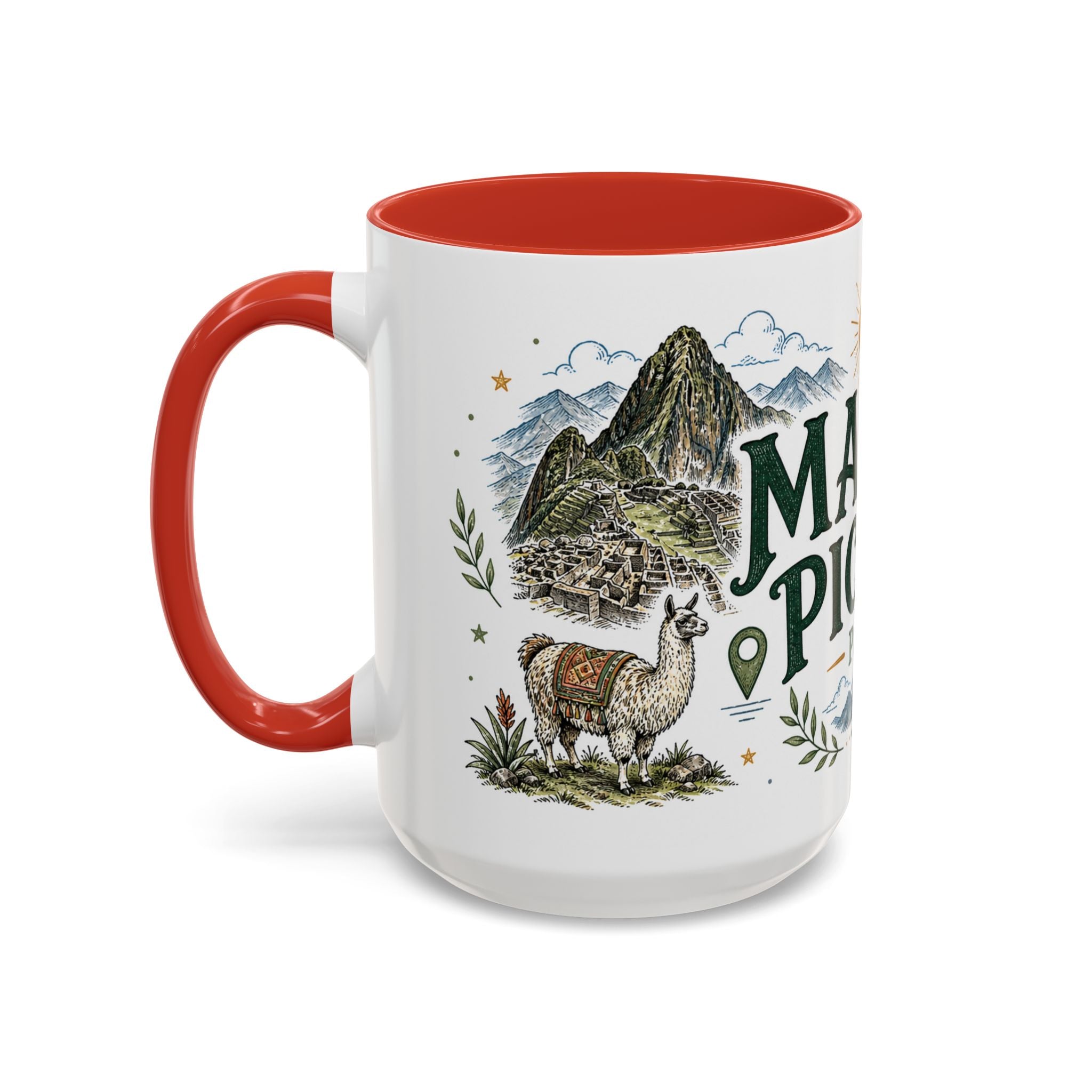 Machu Picchu Coffee Mug | Travel Destination Souvenir Gift | Accent Color Ceramic 11oz 15oz