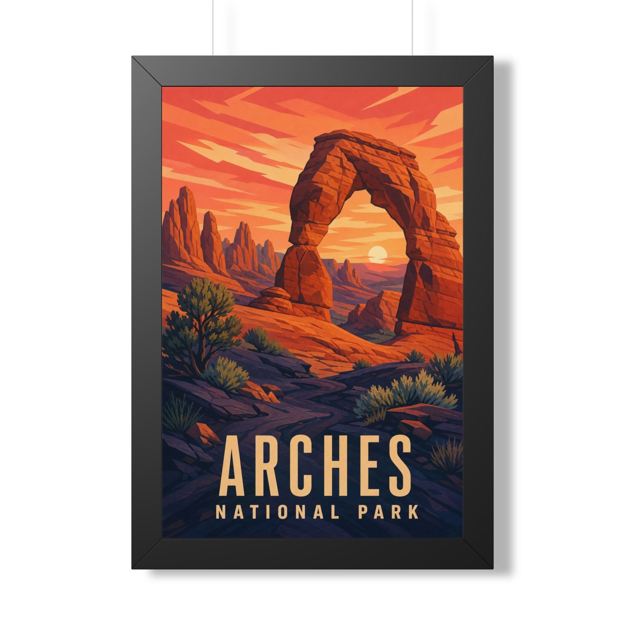 Arches National Park Framed Poster | Vintage Travel Wall Art | Black Walnut White Frame | 16x24 20x30