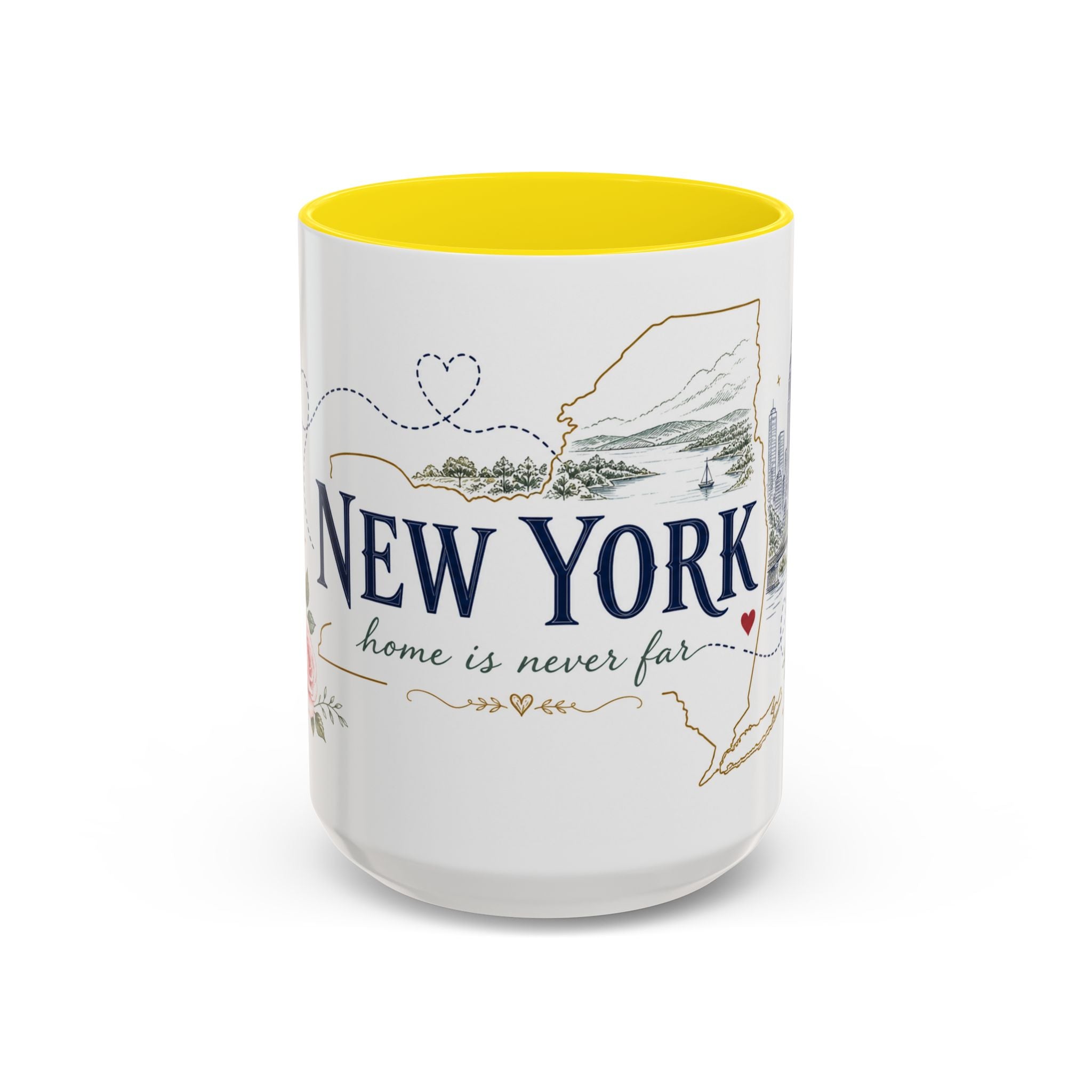 New York State Map Mug | Botanical Rose Accents, Long Distance Friendship Gift