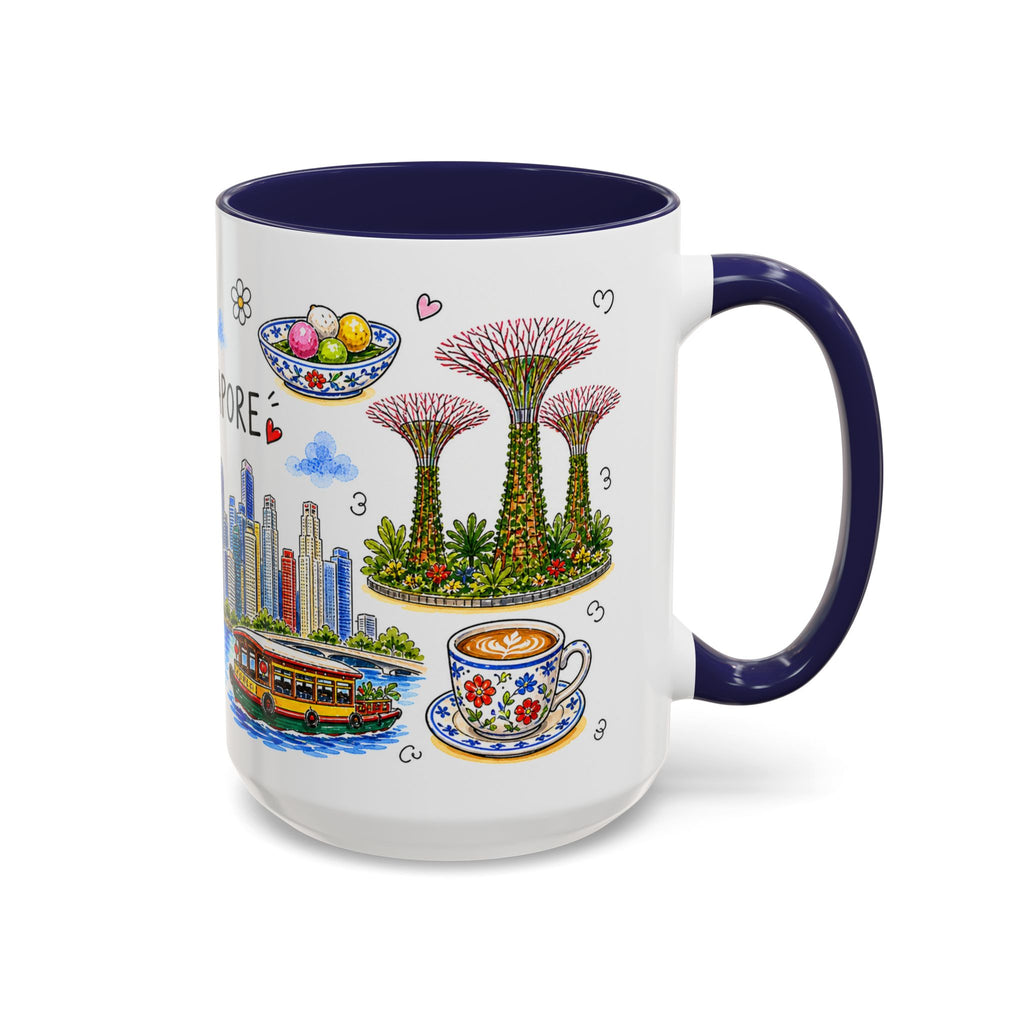 Singapore Illustrated Travel Mug | City Souvenir Accent Coffee Mug | 11oz 15oz Ceramic Cup