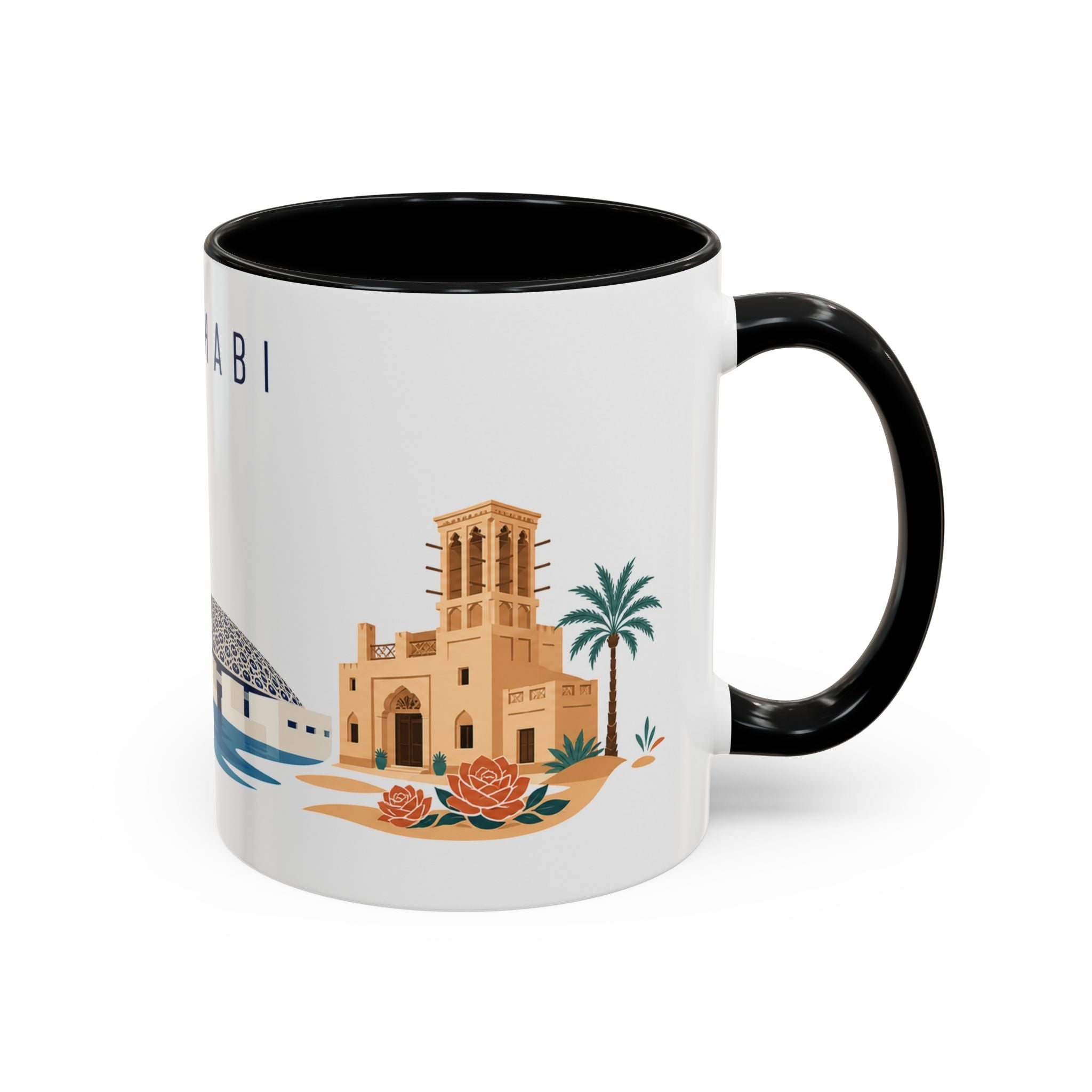 Abu Dhabi Coffee Mug | United Arab Emirates Travel Souvenir | Porcelain Decal City Gift | 11oz 15oz Accent Mug