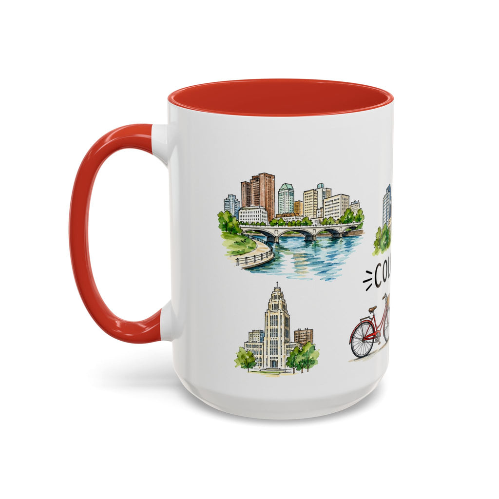 Columbus Illustrated Travel Mug | City Souvenir Accent Coffee Mug | 11oz 15oz Ceramic Cup