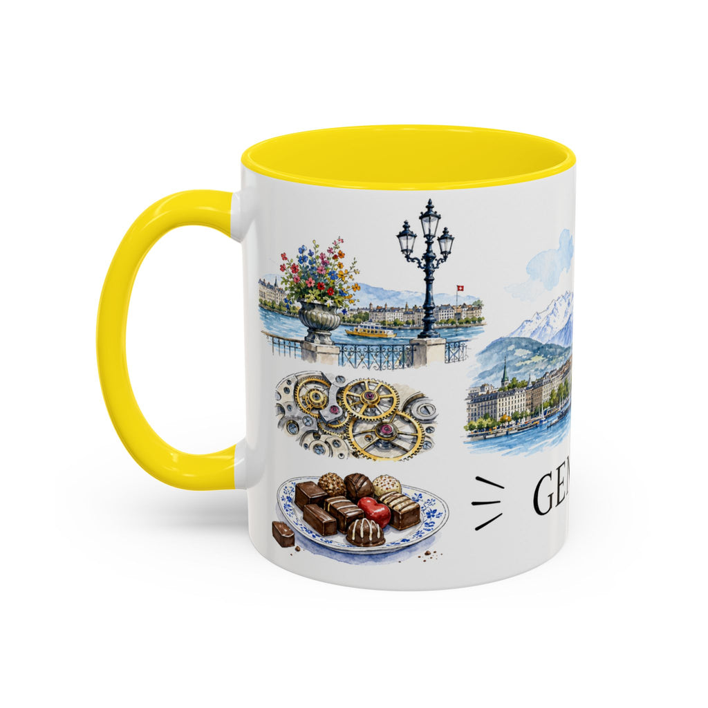 Geneva Illustrated Travel Mug | City Souvenir Accent Coffee Mug | 11oz 15oz Ceramic Cup