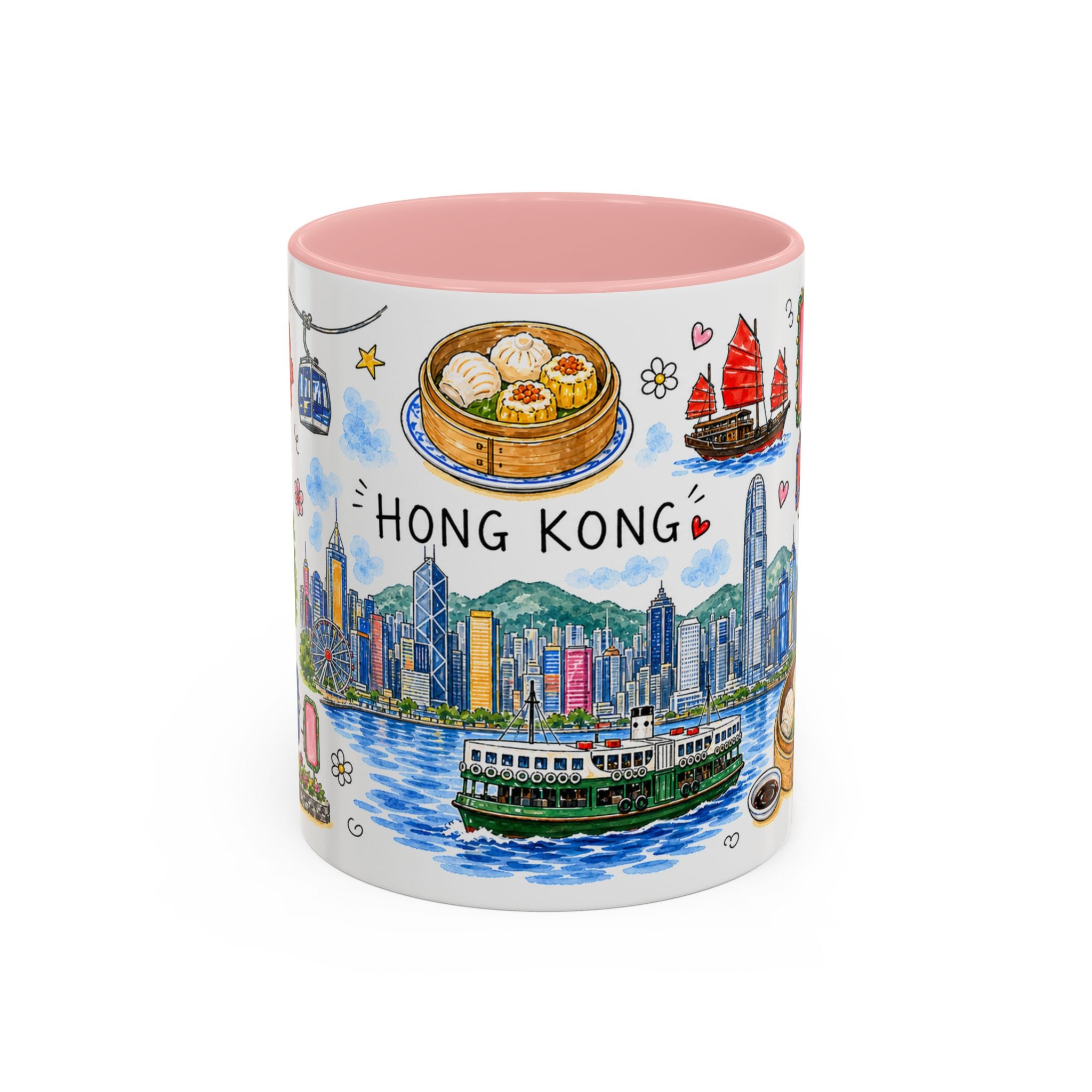 Hong Kong Illustrated Travel Mug | City Souvenir Accent Coffee Mug | 11oz 15oz Ceramic Cup
