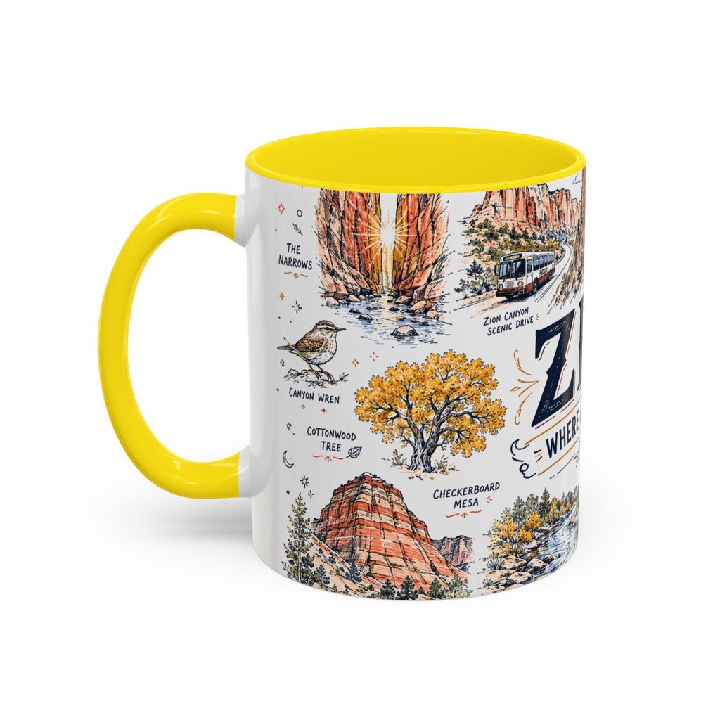Zion National Park Coffee Mug | Hiking Camping Nature Gift | Accent Color Ceramic 11oz 15oz