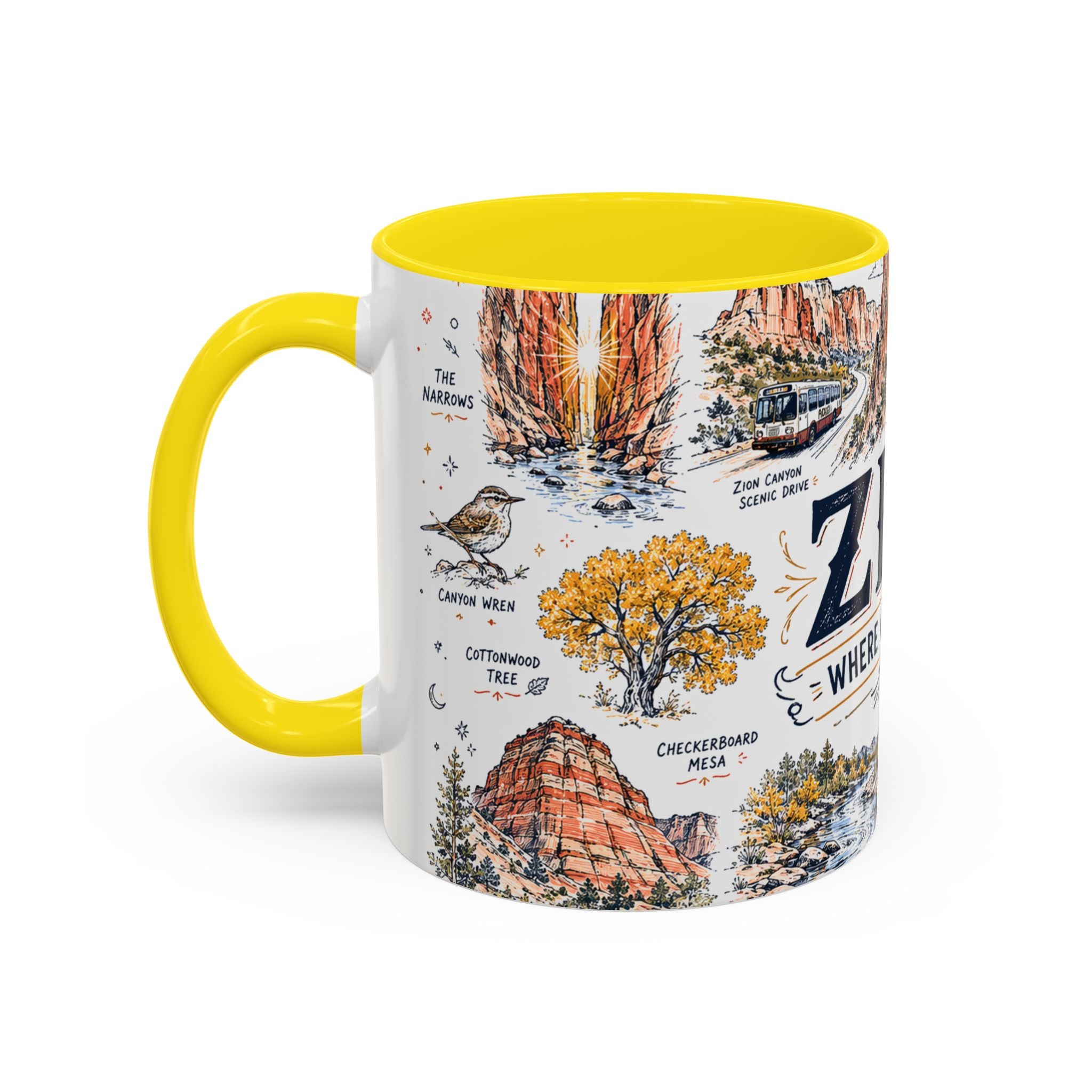 Zion National Park Coffee Mug | Hiking Camping Nature Gift | Accent Color Ceramic 11oz 15oz