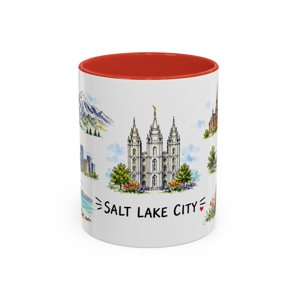 Salt Lake City Illustrated Travel Mug | City Souvenir Accent Coffee Mug | 11oz 15oz Ceramic Cup