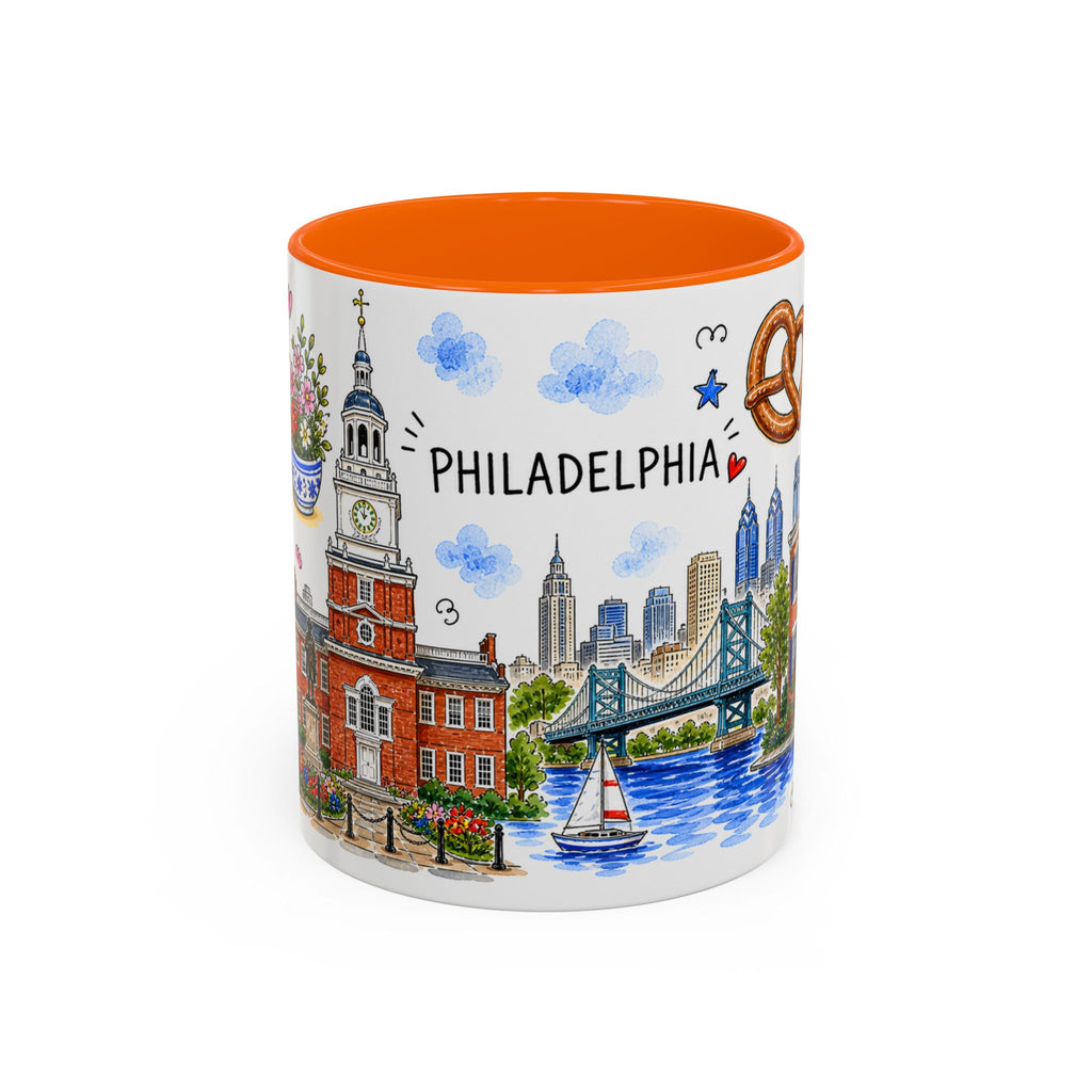 Philadelphia Illustrated Travel Mug | City Souvenir Accent Coffee Mug | 11oz 15oz Ceramic Cup