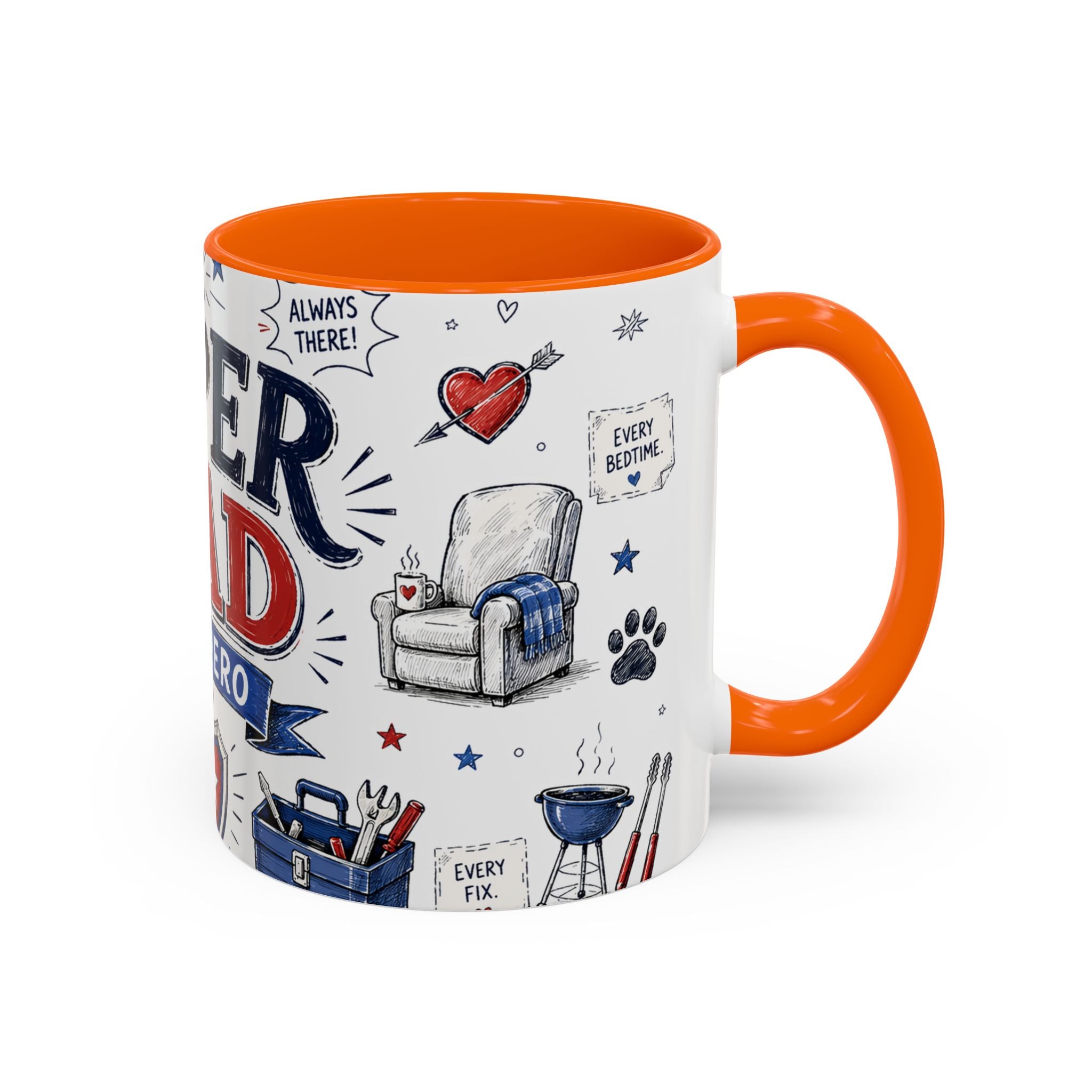 Super Dad My Hero Coffee Mug | Father's Day Gift for Dad | Accent Color Ceramic 11oz 15oz