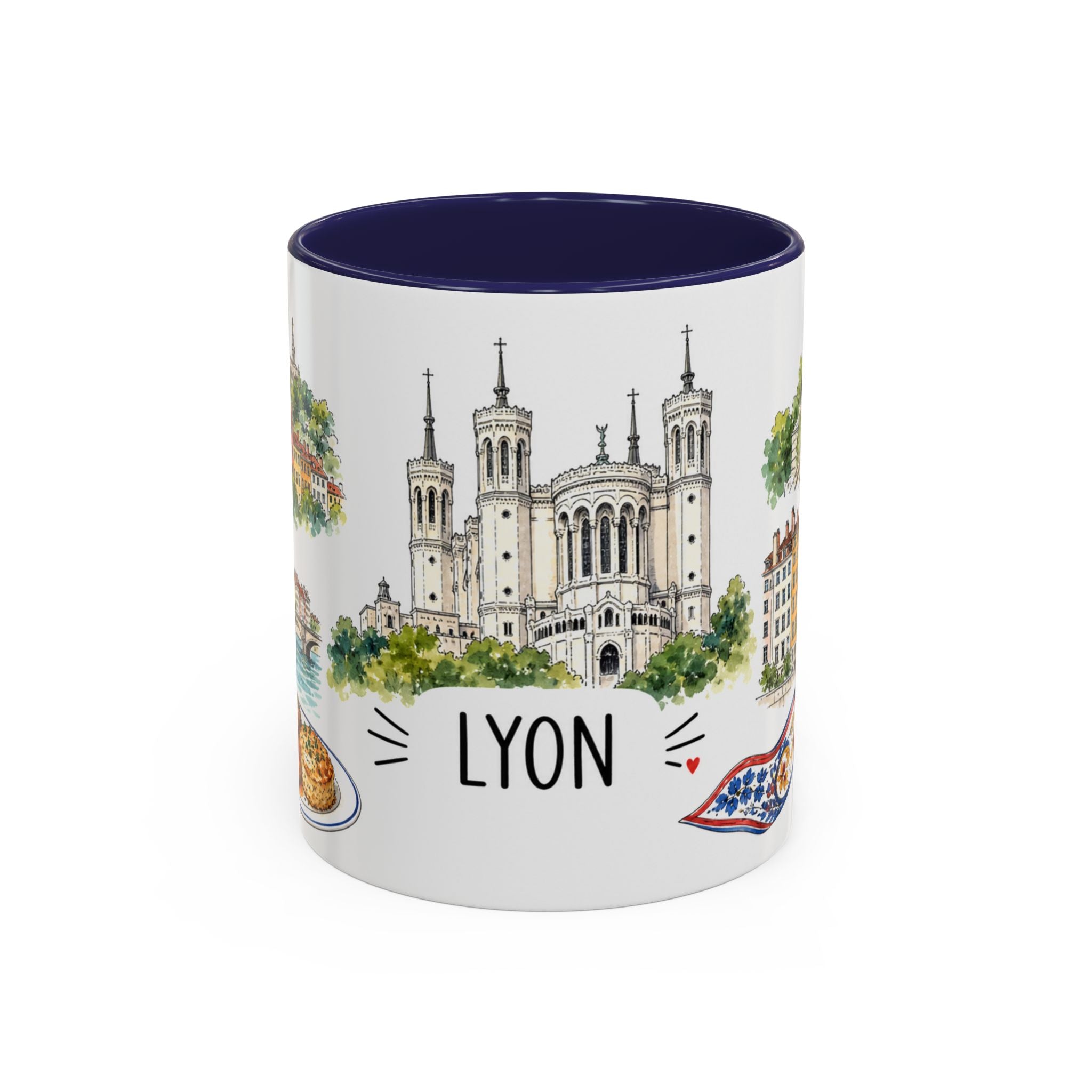 Lyon Illustrated Travel Mug | City Souvenir Accent Coffee Mug | 11oz 15oz Ceramic Cup