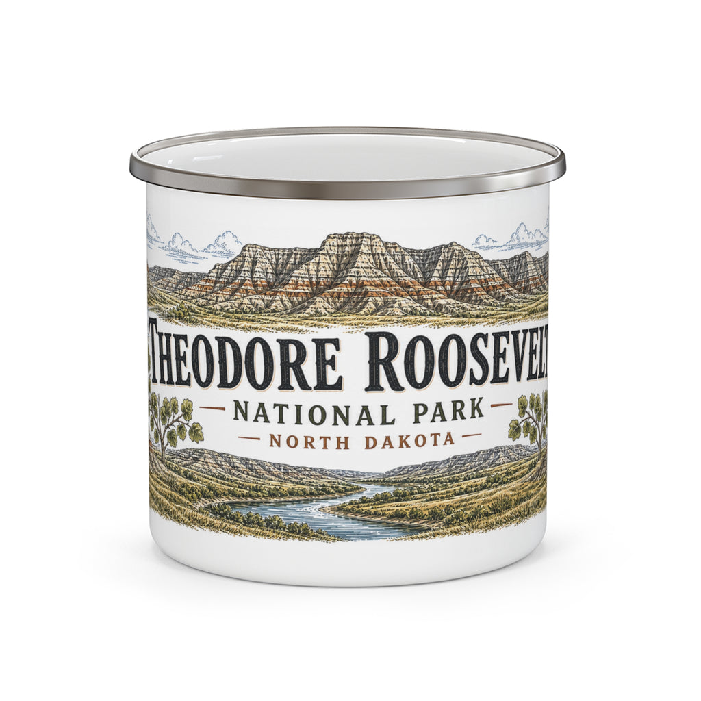 Theodore Roosevelt National Park Vintage Enamel Camping Mug | 12oz National Park Hiking Gift