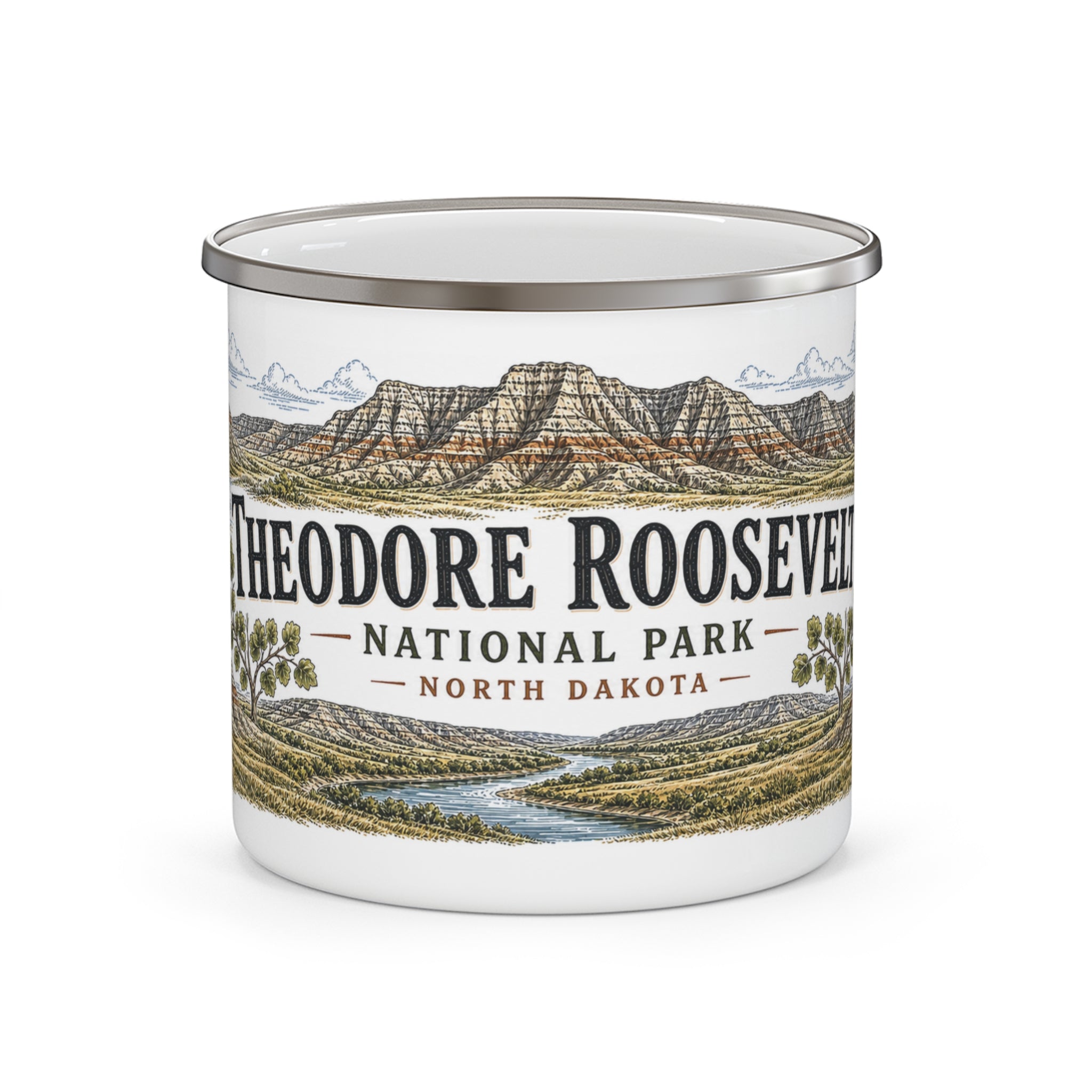 Theodore Roosevelt National Park Vintage Enamel Camping Mug | 12oz National Park Hiking Gift