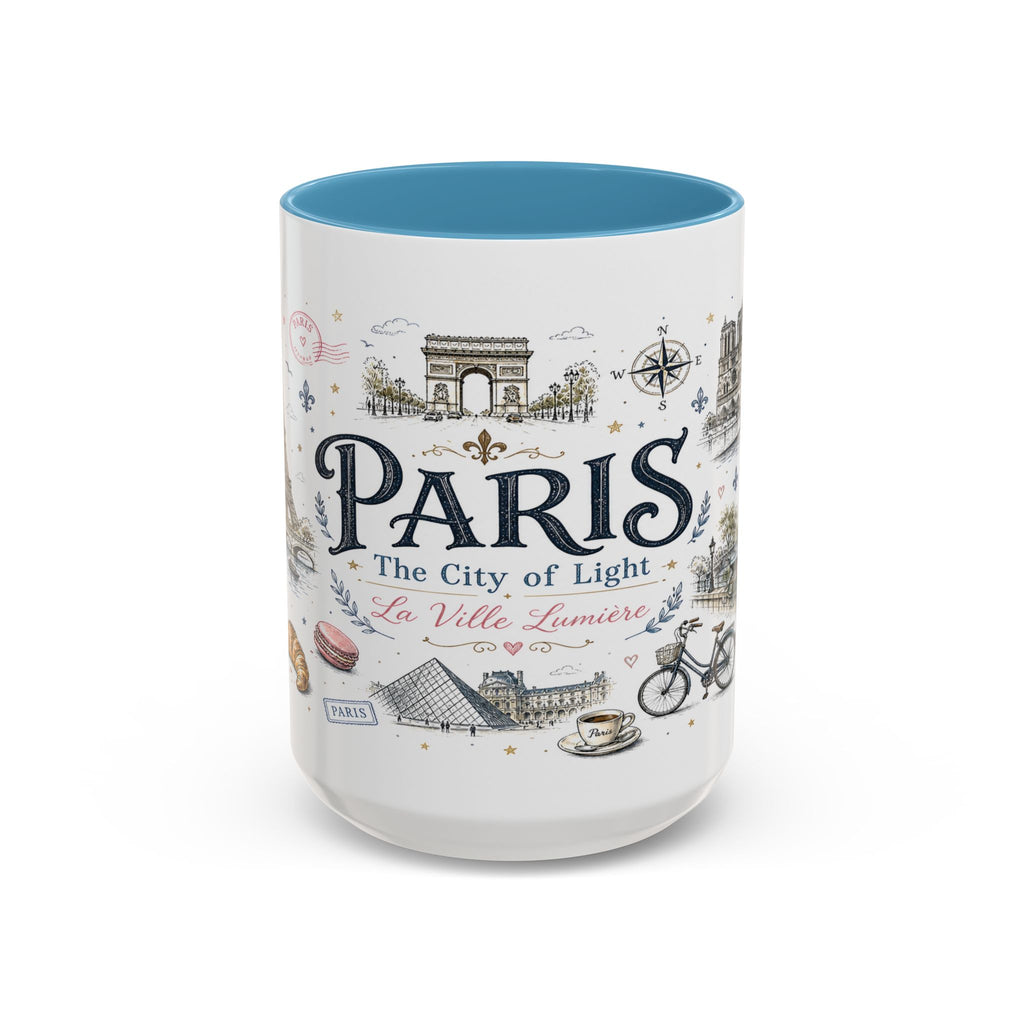 Paris Coffee Mug | France Souvenir Travel Gift | Accent Color Ceramic 11oz 15oz