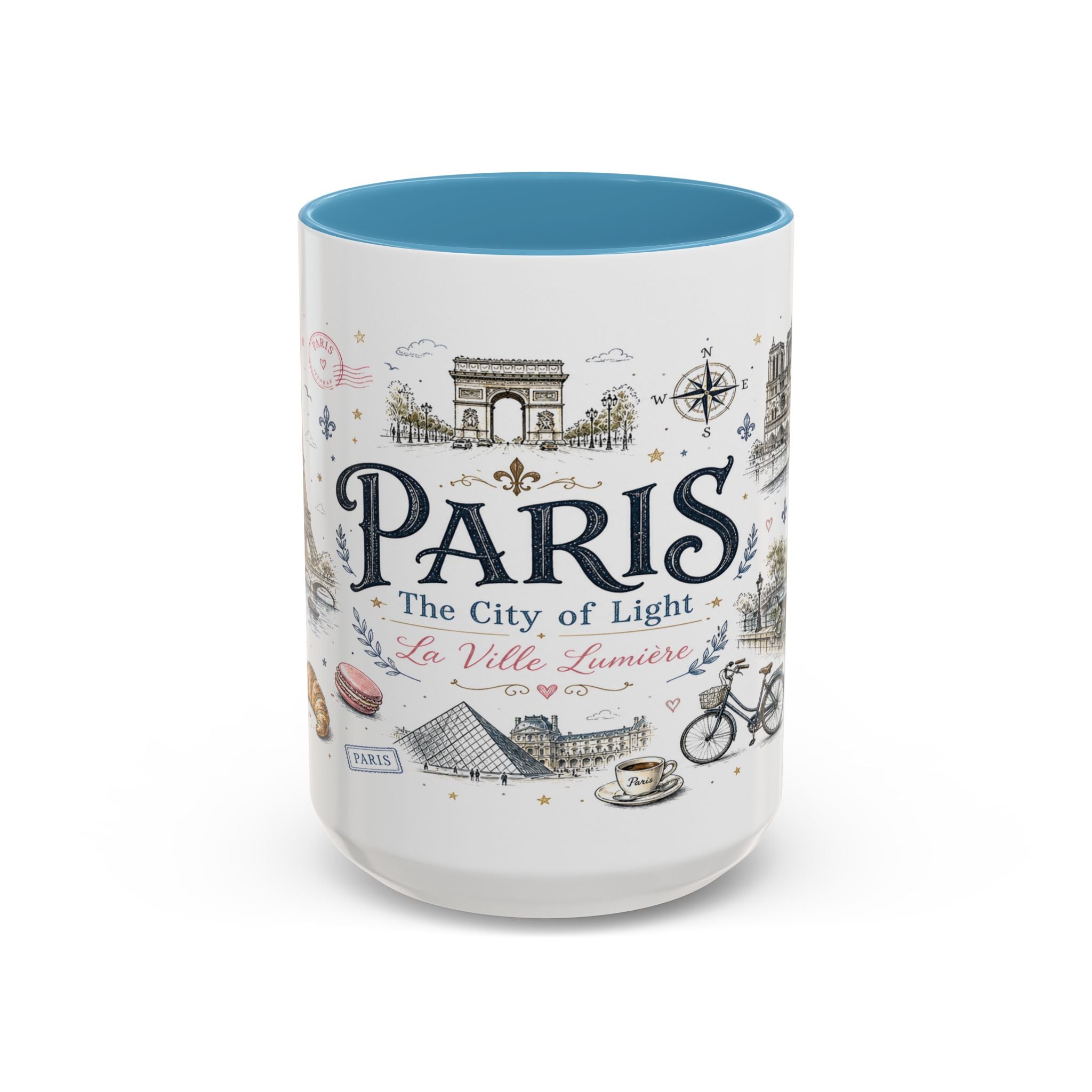 Paris Coffee Mug | France Souvenir Travel Gift | Accent Color Ceramic 11oz 15oz