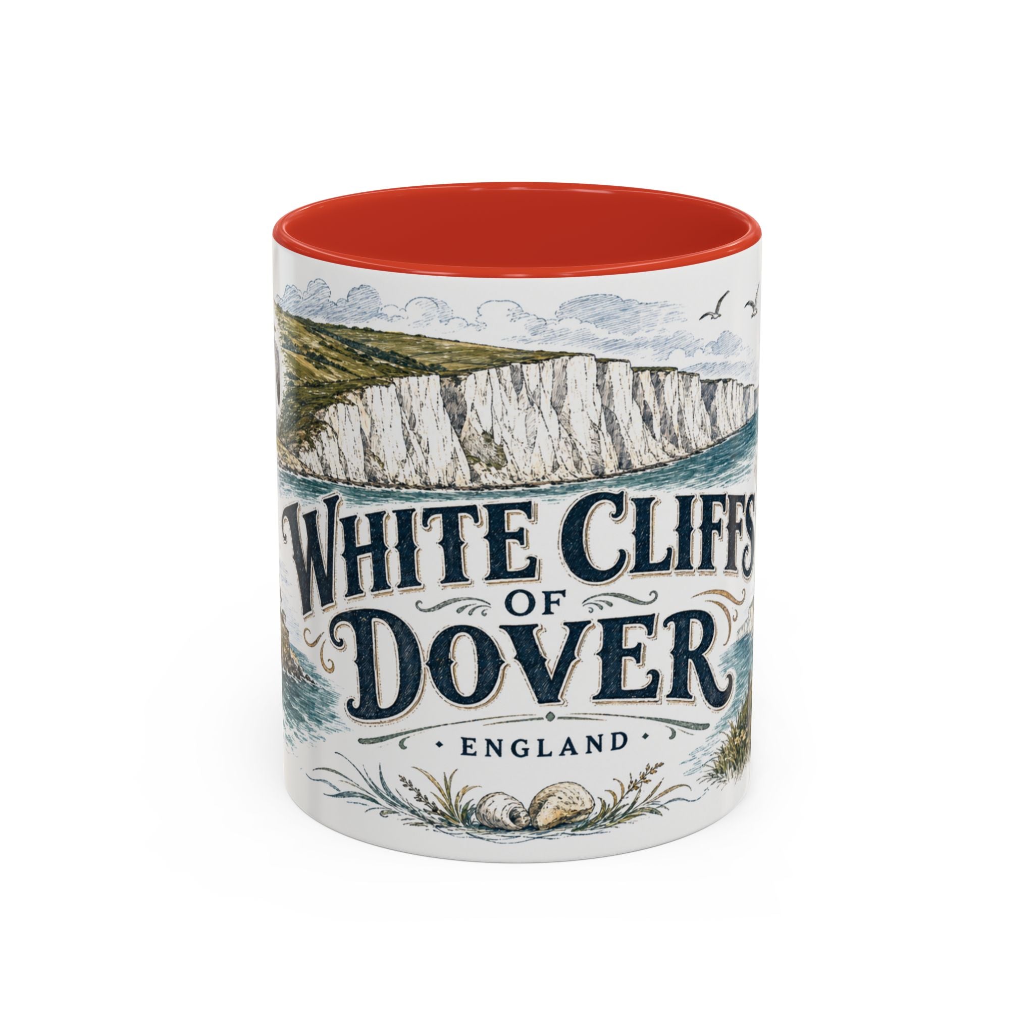 White Cliffs of Dover Mug, England Travel Souvenir, Bucket List Gift, Accent Ceramic Coffee Mug 11oz 15oz