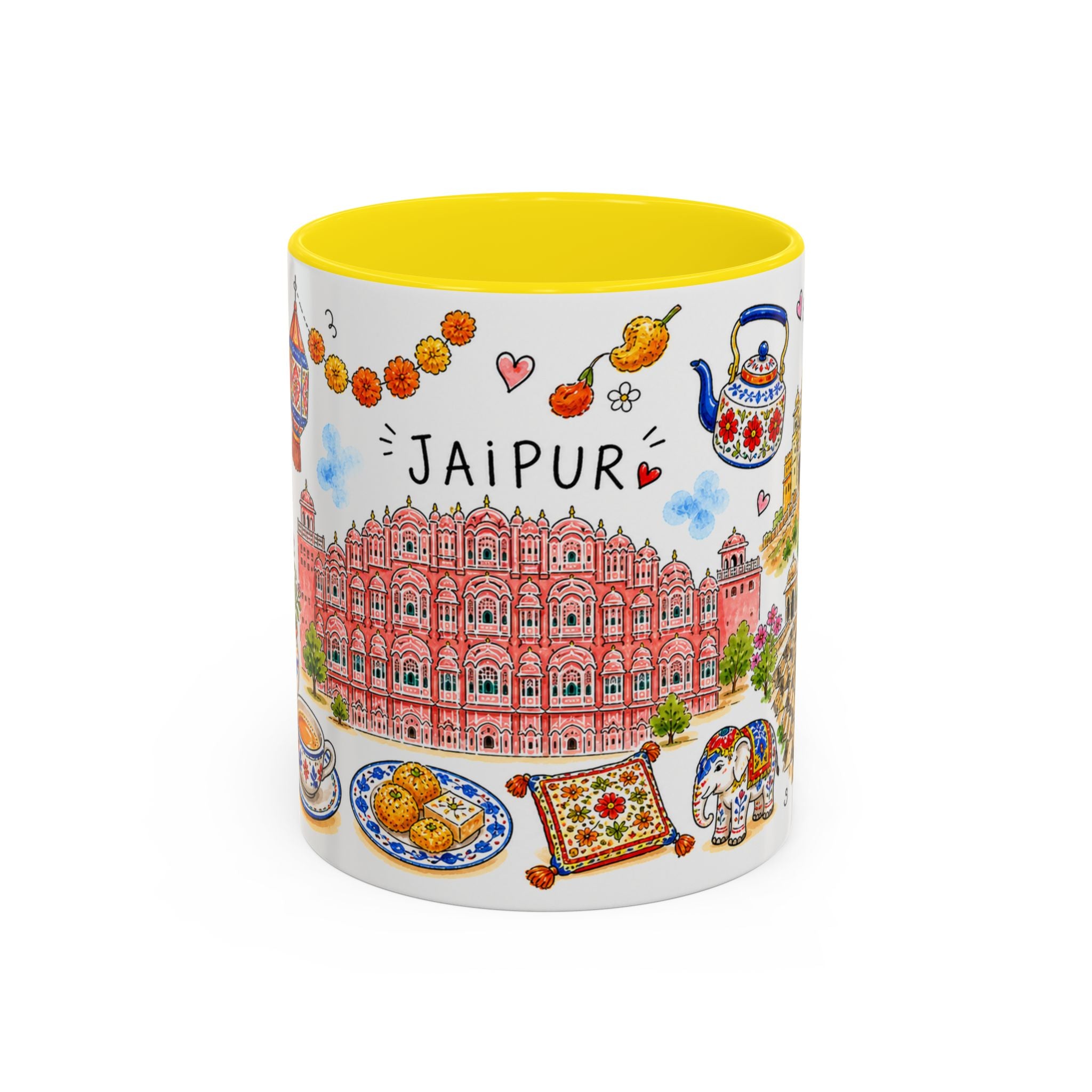 Jaipur Illustrated Travel Mug | City Souvenir Accent Coffee Mug | 11oz 15oz Ceramic Cup