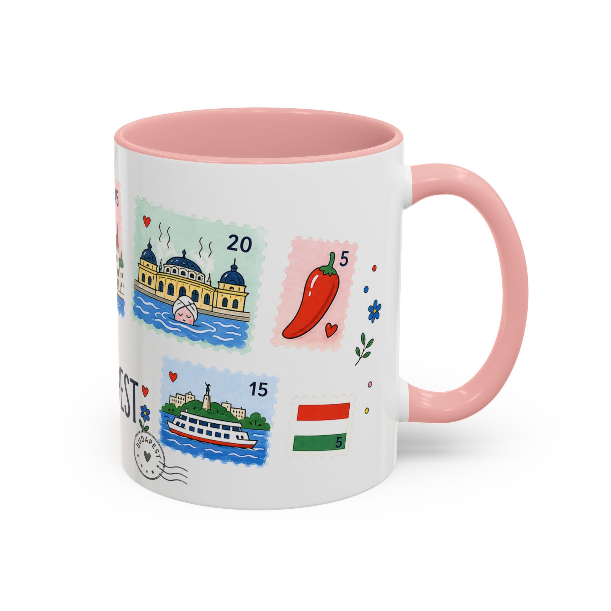 Budapest Coffee Mug | Postage Stamp Collage Mug | Travel Souvenir Accent Cup 11oz 15oz
