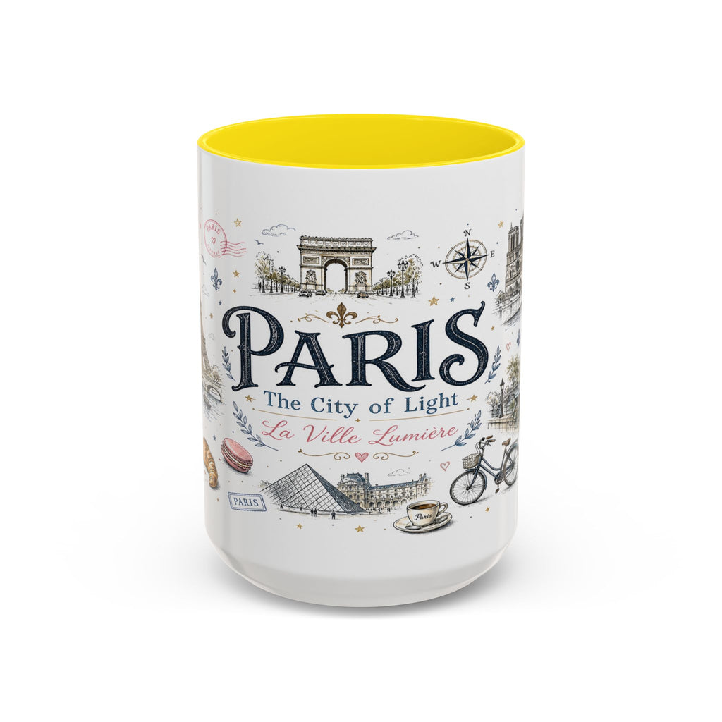 Paris Coffee Mug | France Souvenir Travel Gift | Accent Color Ceramic 11oz 15oz