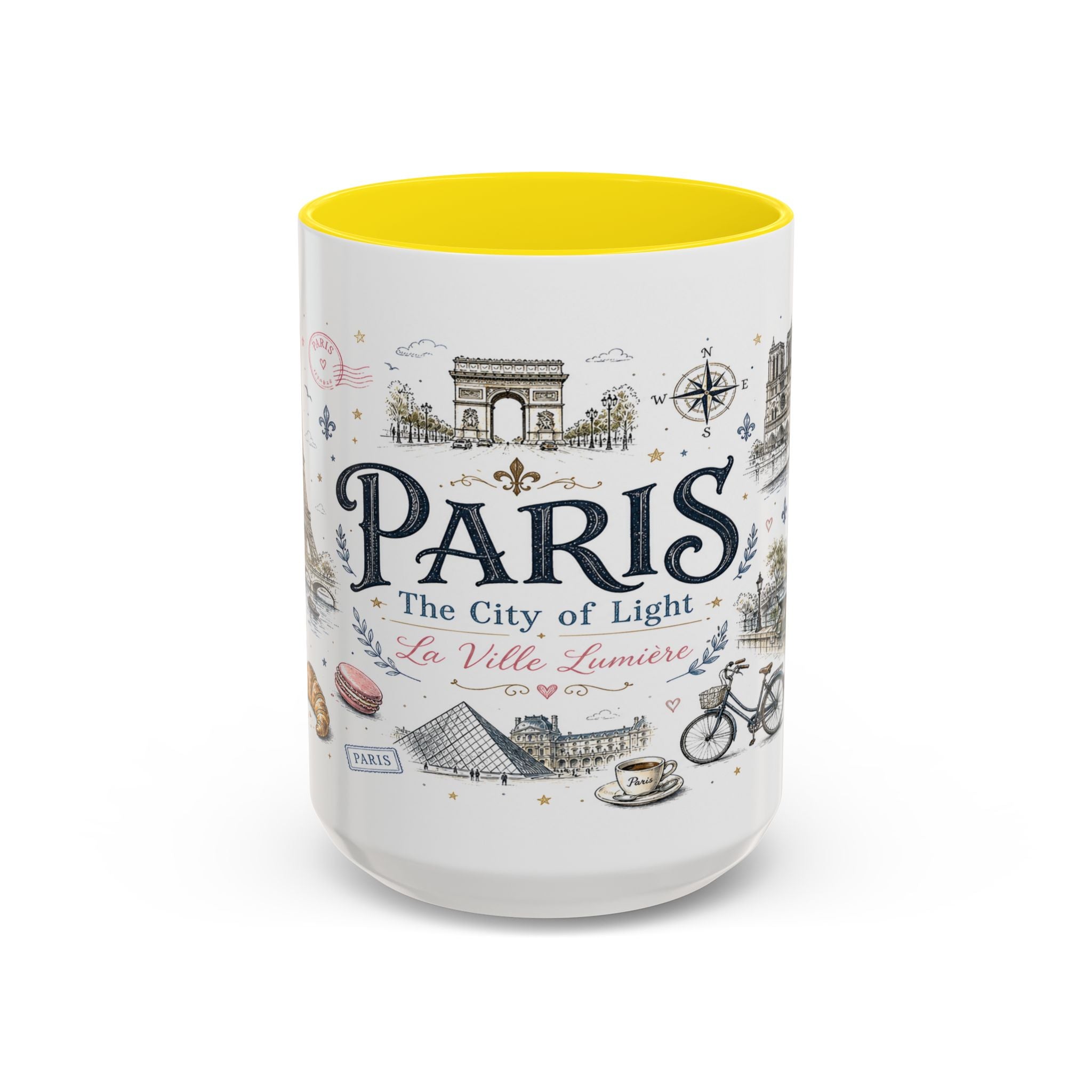 Paris Coffee Mug | France Souvenir Travel Gift | Accent Color Ceramic 11oz 15oz