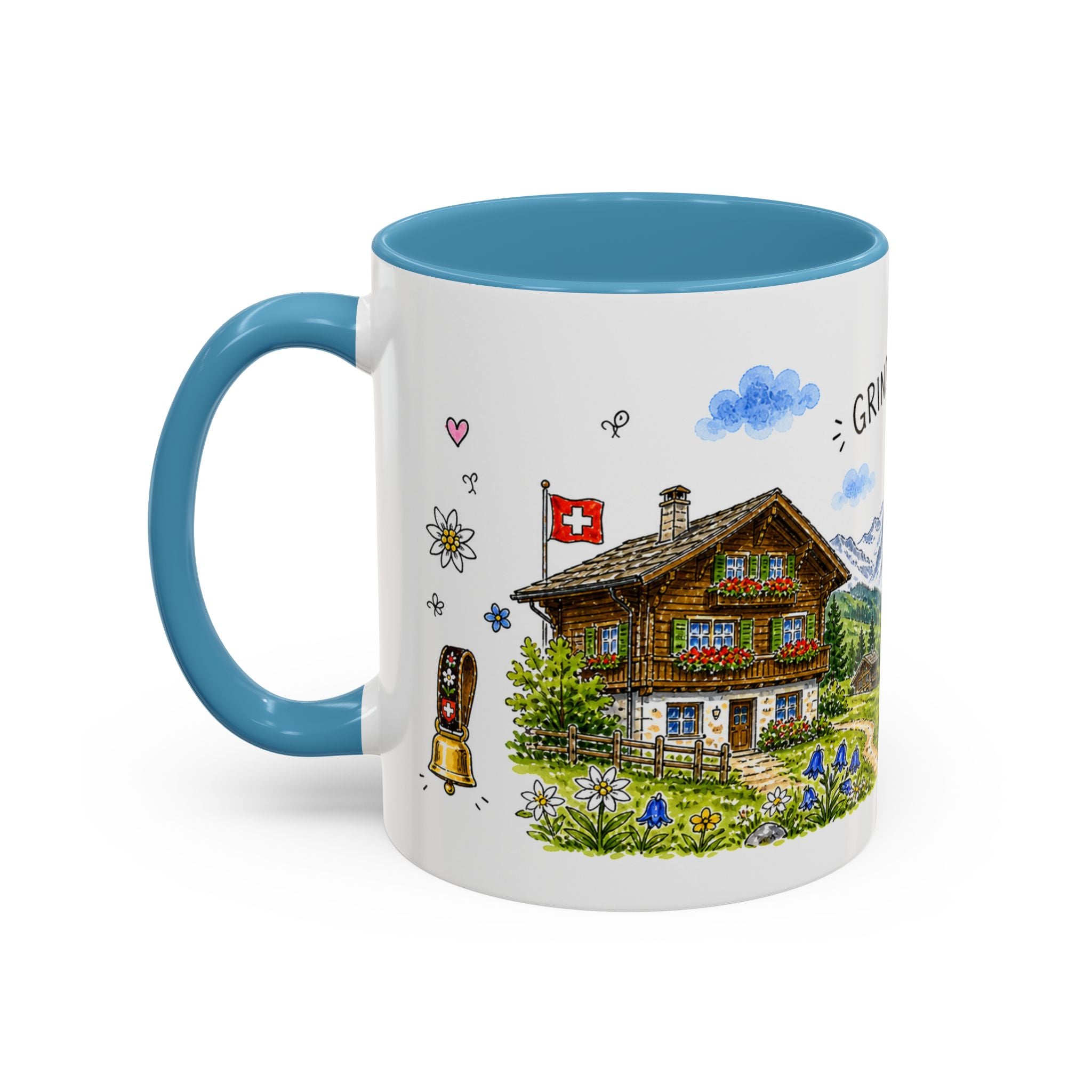 Grindelwald Illustrated Travel Mug | Switzerland Souvenir Accent Coffee Mug | 11oz 15oz Ceramic Cup