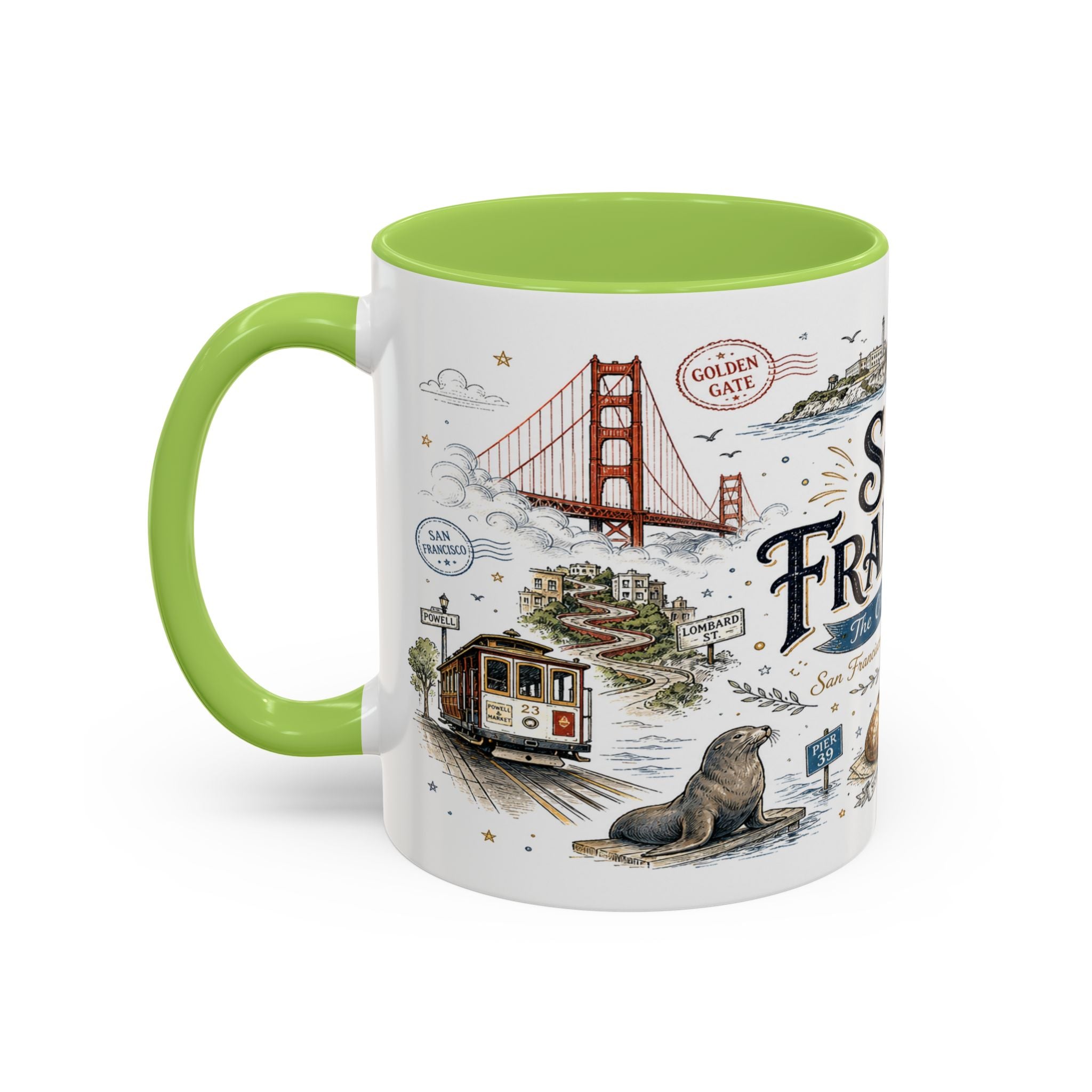 San Francisco Coffee Mug | California Souvenir Travel Gift | Accent Color Ceramic 11oz 15oz