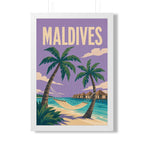 Maldives Beach Maldives Framed Poster | Vintage Travel Wall Art | Black Walnut White Frame | 16x24 20x30