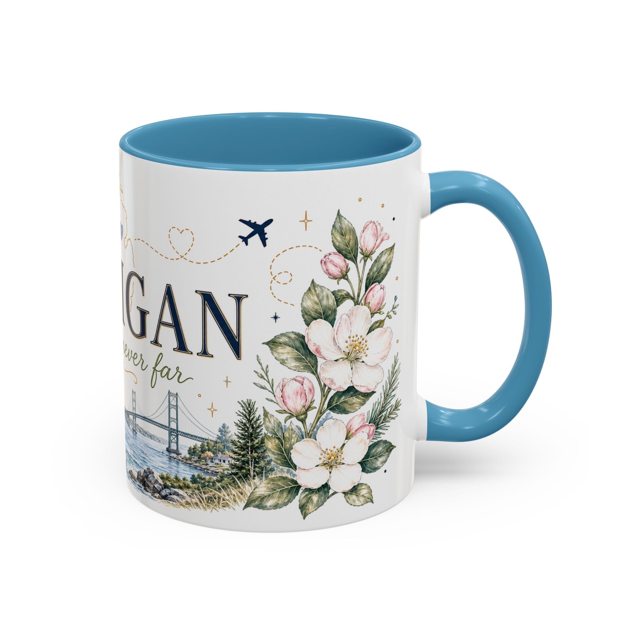 Michigan State Map Mug | Botanical Accents, Lakes Art | Homesick Gift