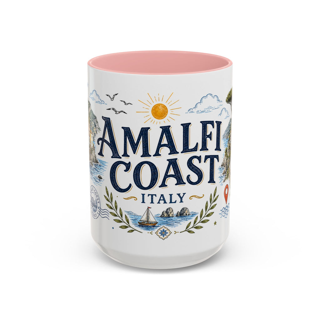 Amalfi Coast Coffee Mug | Travel Destination Souvenir Gift | Accent Color Ceramic 11oz 15oz