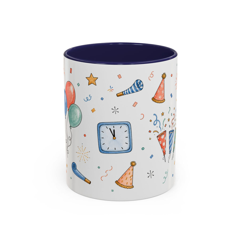 New Year Party Mug | Balloon Popper Watercolor Celebration Gift | Accent Cup 11oz 15oz