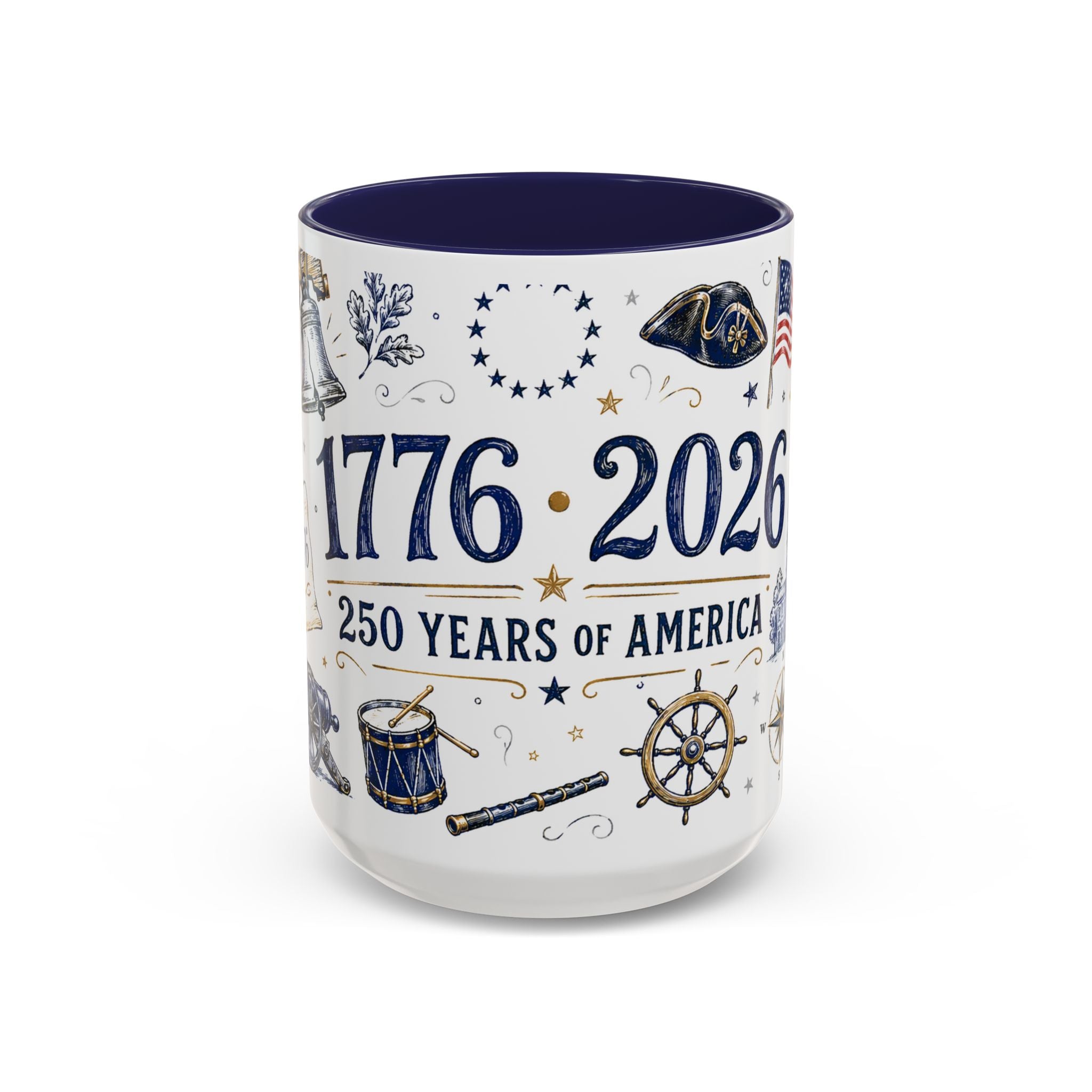 America 250 Coffee Mug | 1776-2026 Patriotic 4th of July Gift | Accent Color Ceramic 11oz 15oz