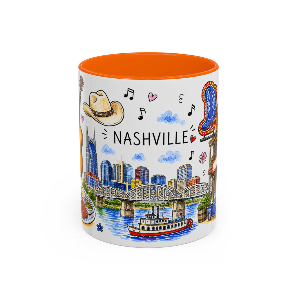 Nashville Illustrated Travel Mug | City Souvenir Accent Coffee Mug | 11oz 15oz Ceramic Cup