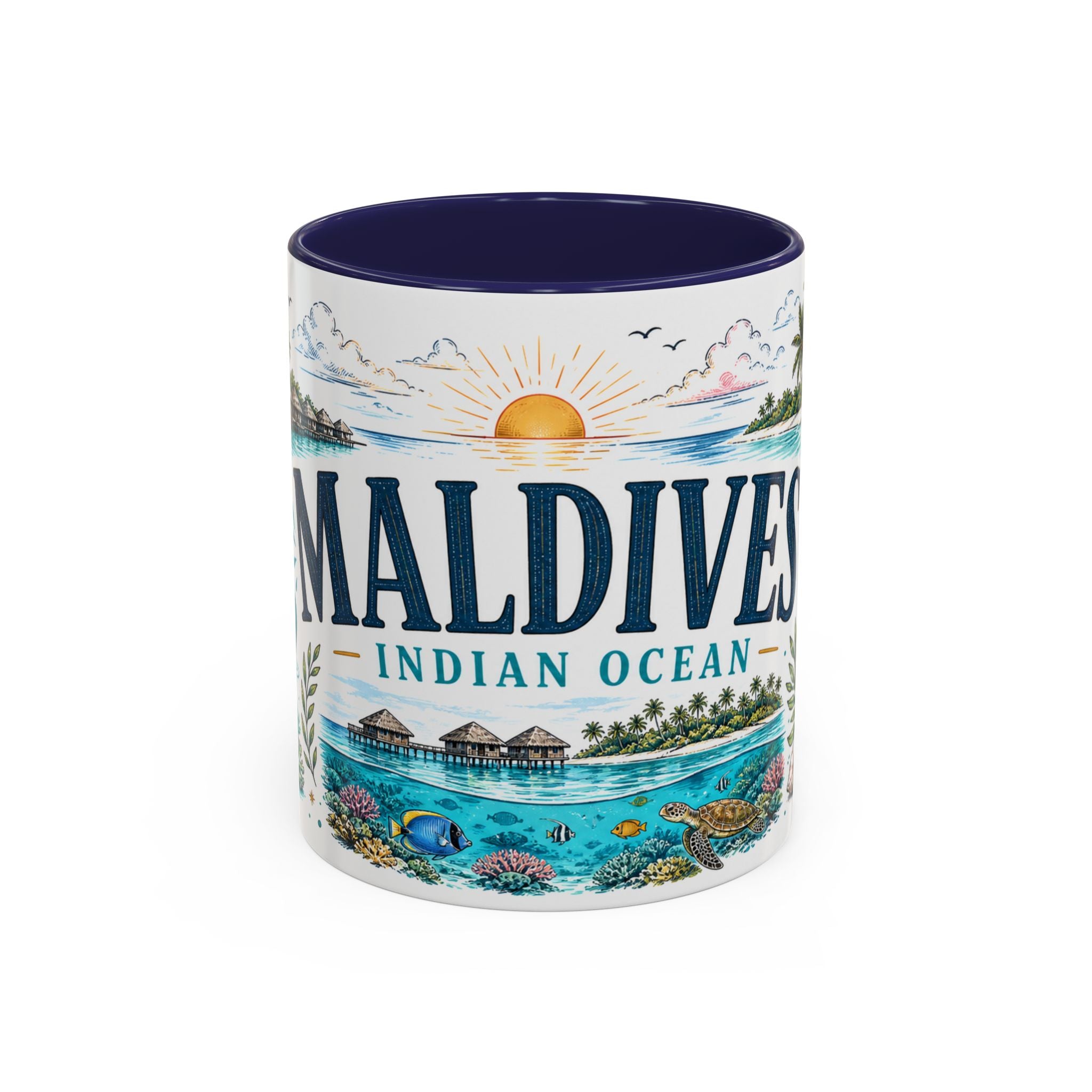 Maldives Coffee Mug | Travel Destination Souvenir Gift | Accent Color Ceramic 11oz 15oz