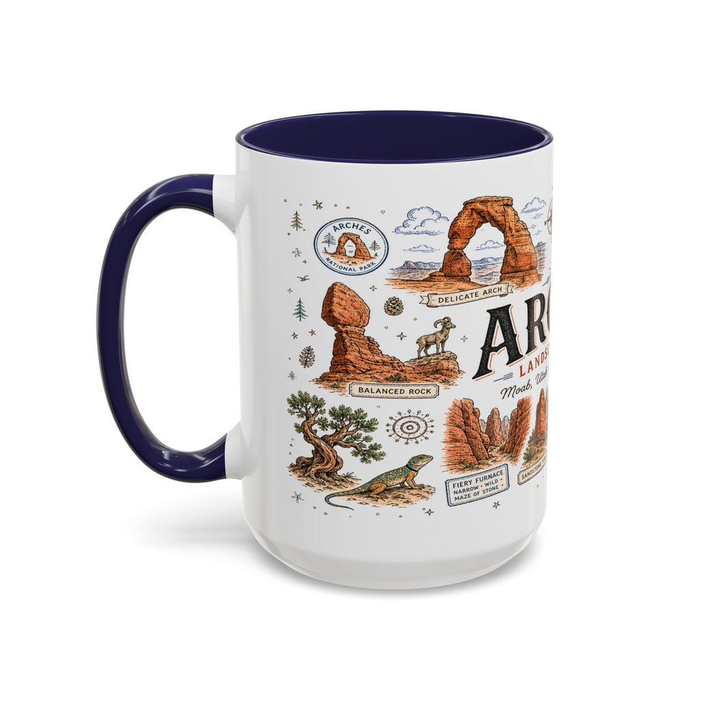 Arches Coffee Mug | National Park Hiking Utah Gift | Accent Color Ceramic 11oz 15oz