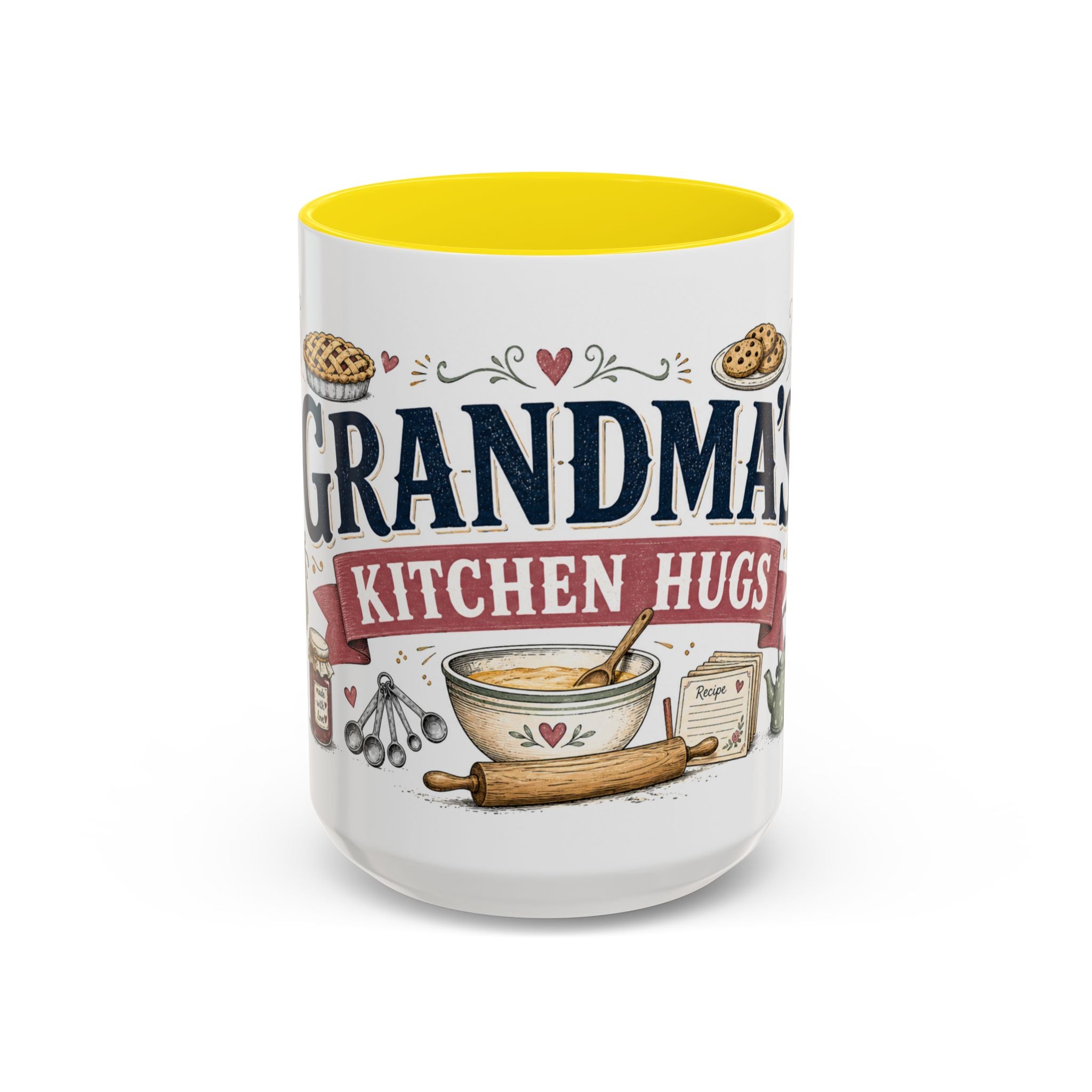 Grandma's Kitchen Hugs Coffee Mug | Gift From Grandkids | Accent Color Ceramic 11oz 15oz