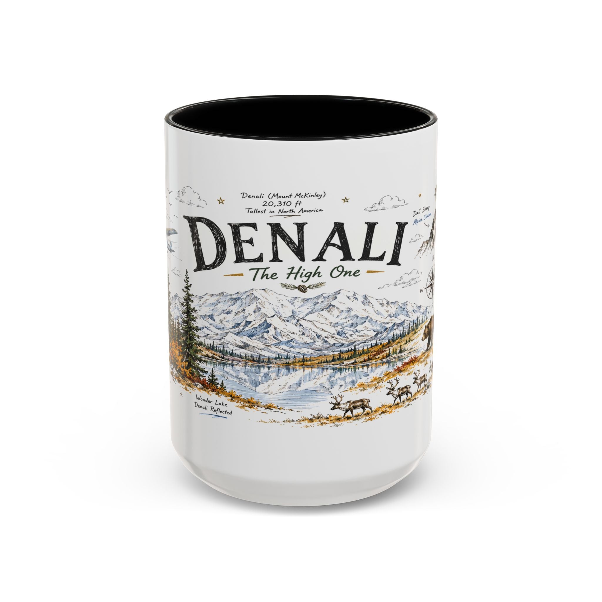 Denali National Park Coffee Mug | Alaska National Park Hiking Gift | Accent Color Ceramic 11oz 15oz