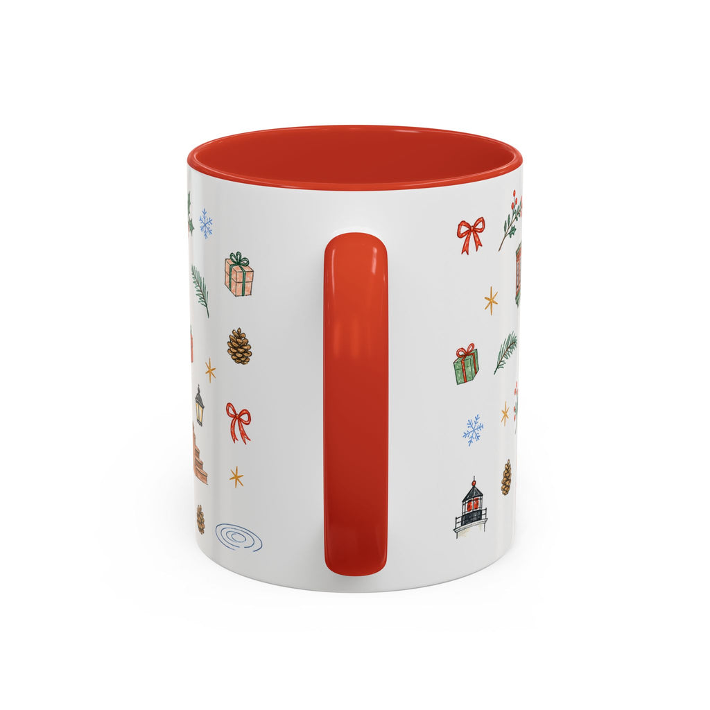 Boston Christmas Mug | Watercolor Travel Souvenir | Holiday Gift | Accent Ceramic Coffee Cup 11oz 15oz