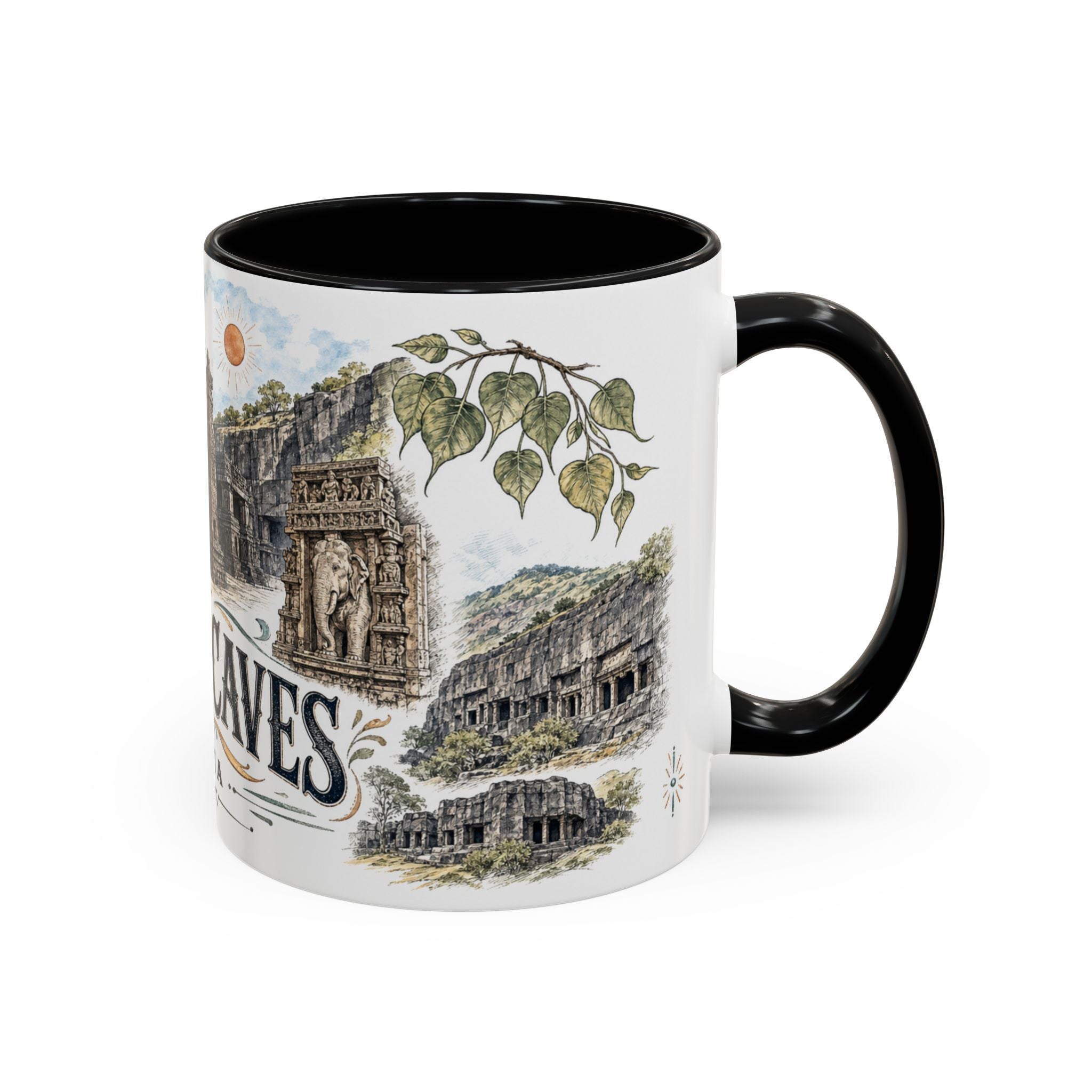 Ellora Caves Mug, India Travel Souvenir, Bucket List Gift, Accent Ceramic Coffee Mug 11oz 15oz