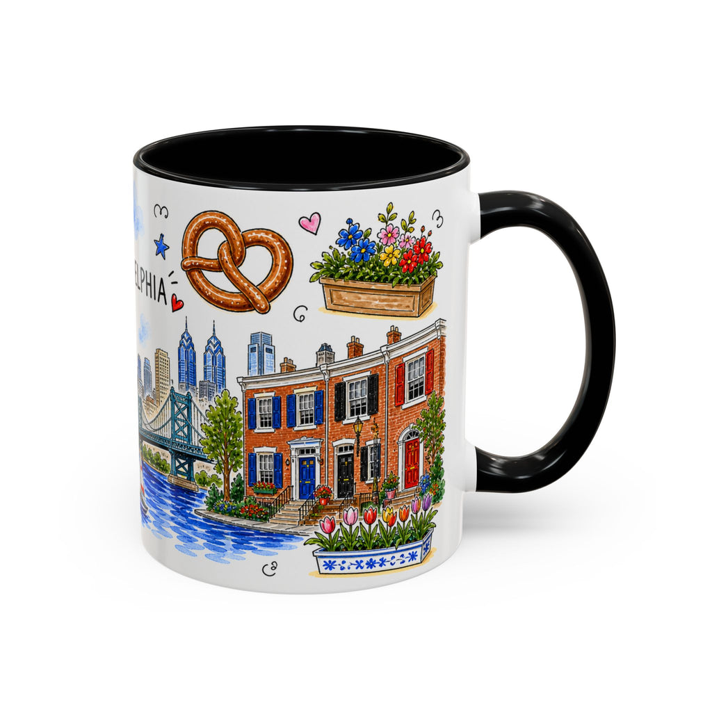 Philadelphia Illustrated Travel Mug | City Souvenir Accent Coffee Mug | 11oz 15oz Ceramic Cup